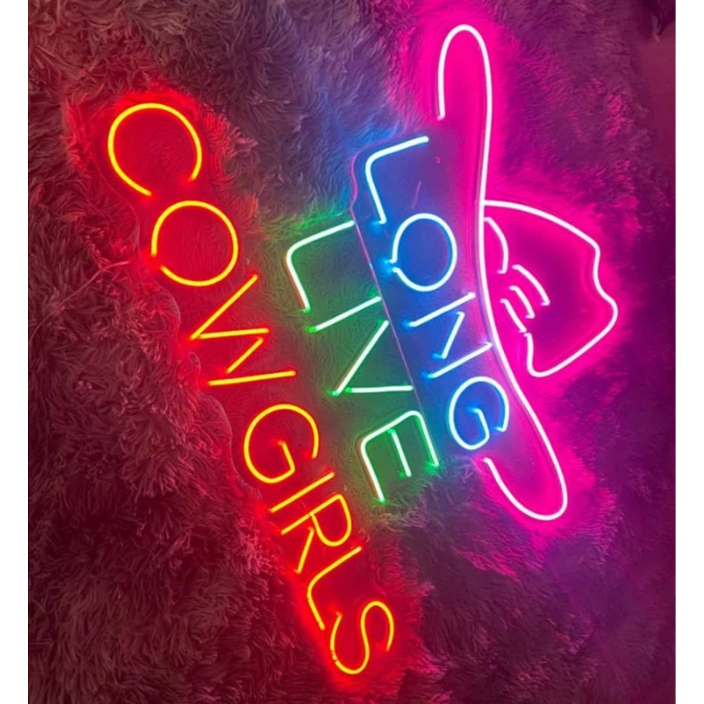 Fun Large Bright Pink Long Live Cowgirls LED Night Light Room Wall Decoration