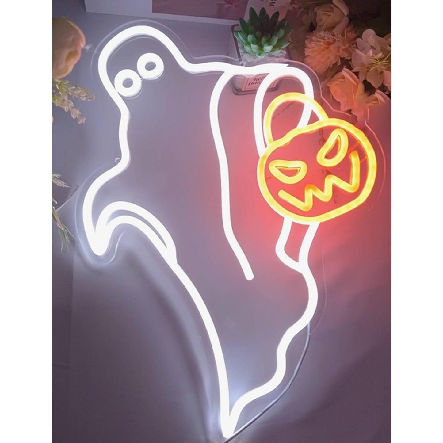 Fun Spooky Bright Ghost & Pumpkin Candy Basket LED Night Light Halloween Decor