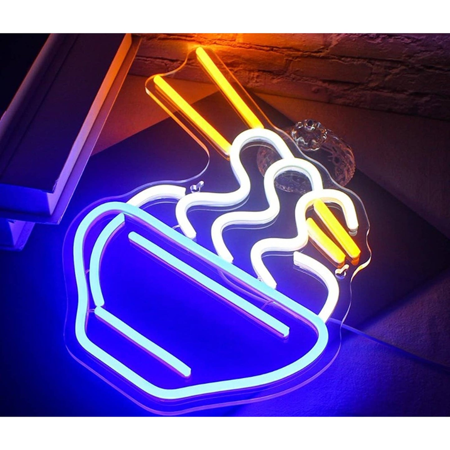 Fun Tasty Bright Blue Bowl of Ramen Noodles LED Night Light Room Wall Decor