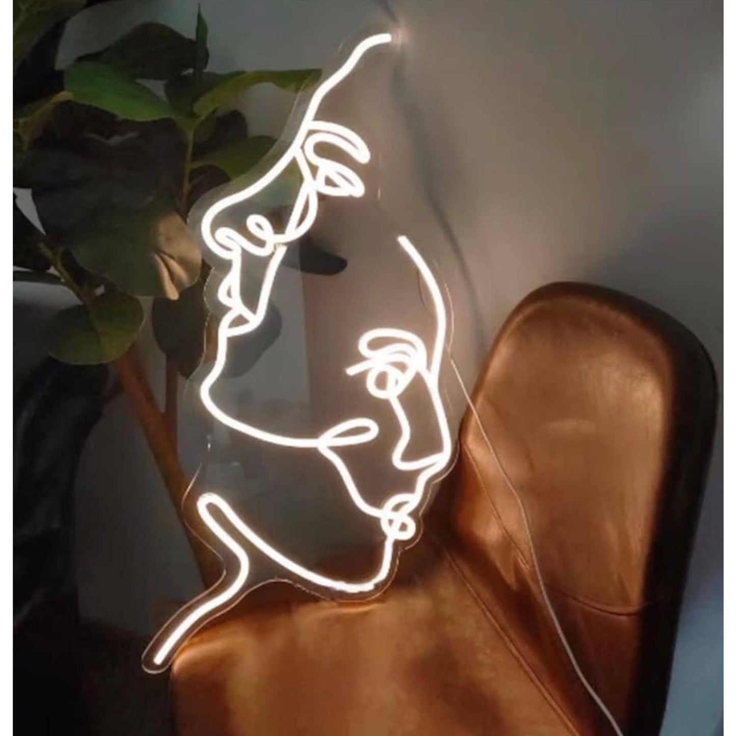 Lovely Bright White Abstract 2 Face String Neon LED Night Light Art Room Wall De