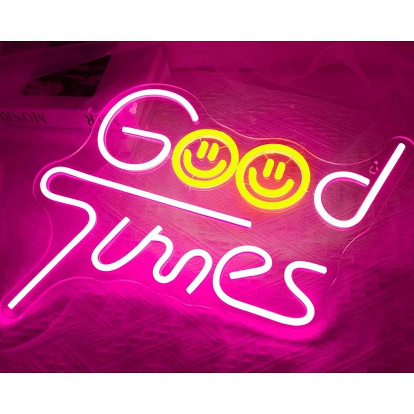 Lovely Bright Pink Good Times Yellow Smiley Face LED Night Light Room Wall Decor