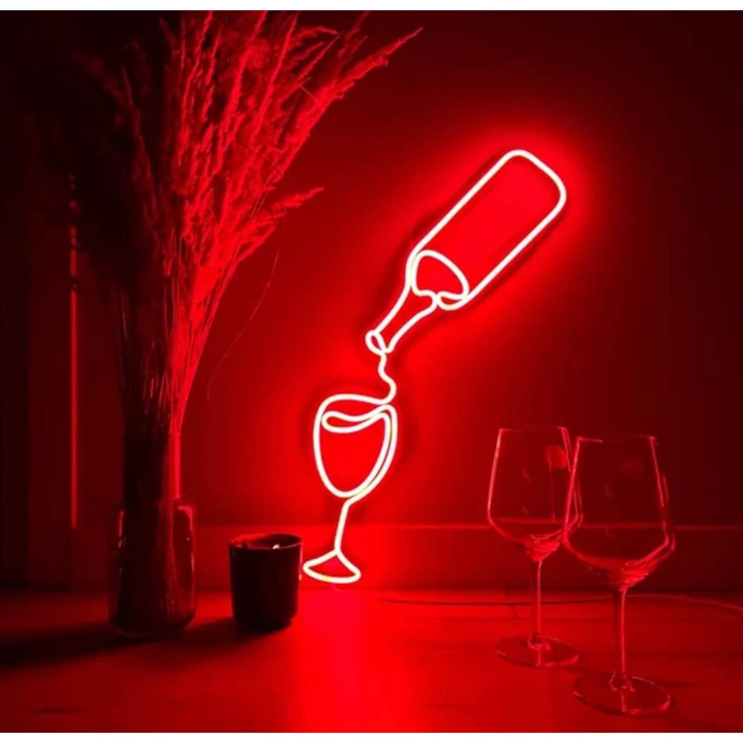 Lovely Bright Red Wine and Glass LED Night Light Bar Room Wall Party Decoration