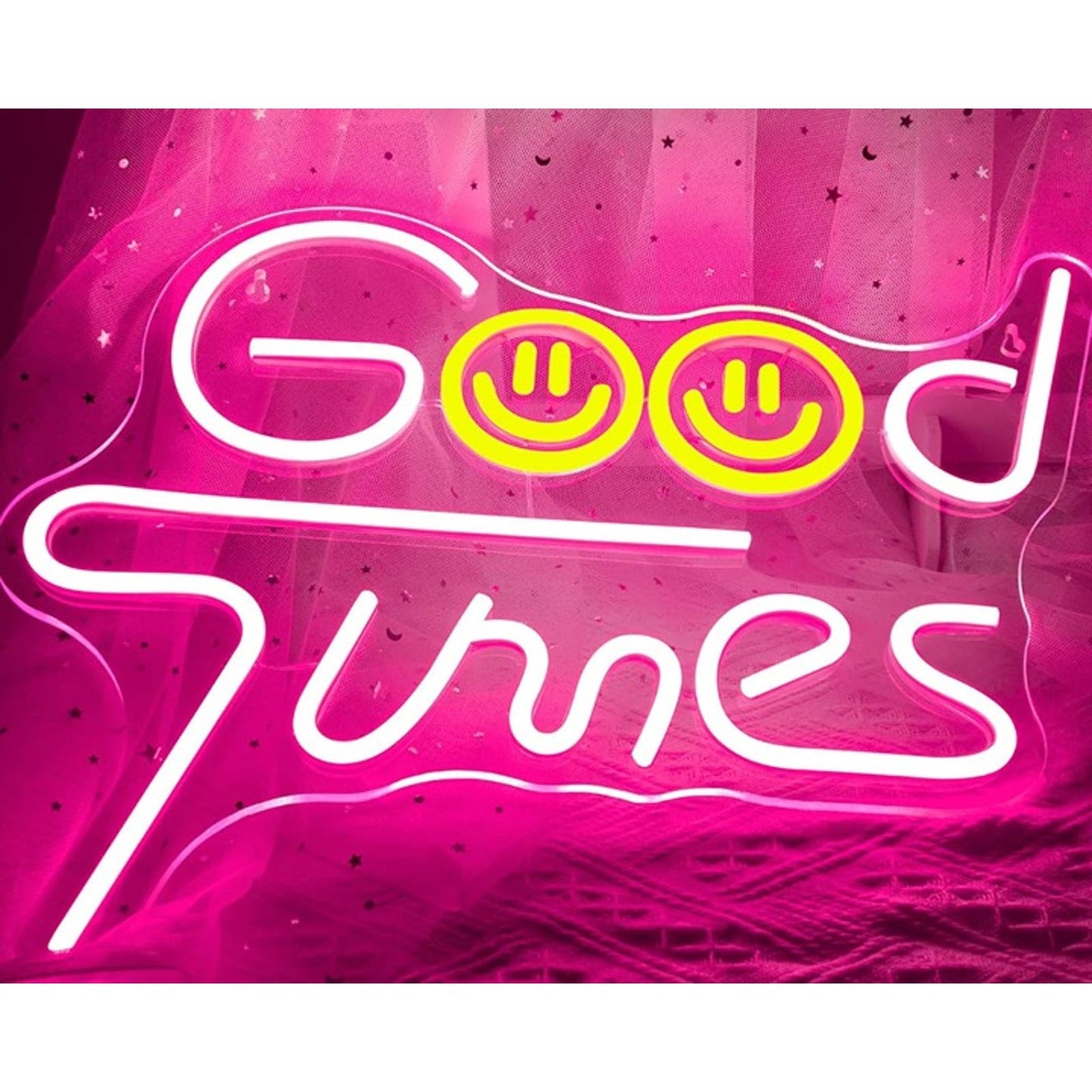 Lovely Bright Pink Good Times Yellow Smiley Face LED Night Light Room Wall Decor