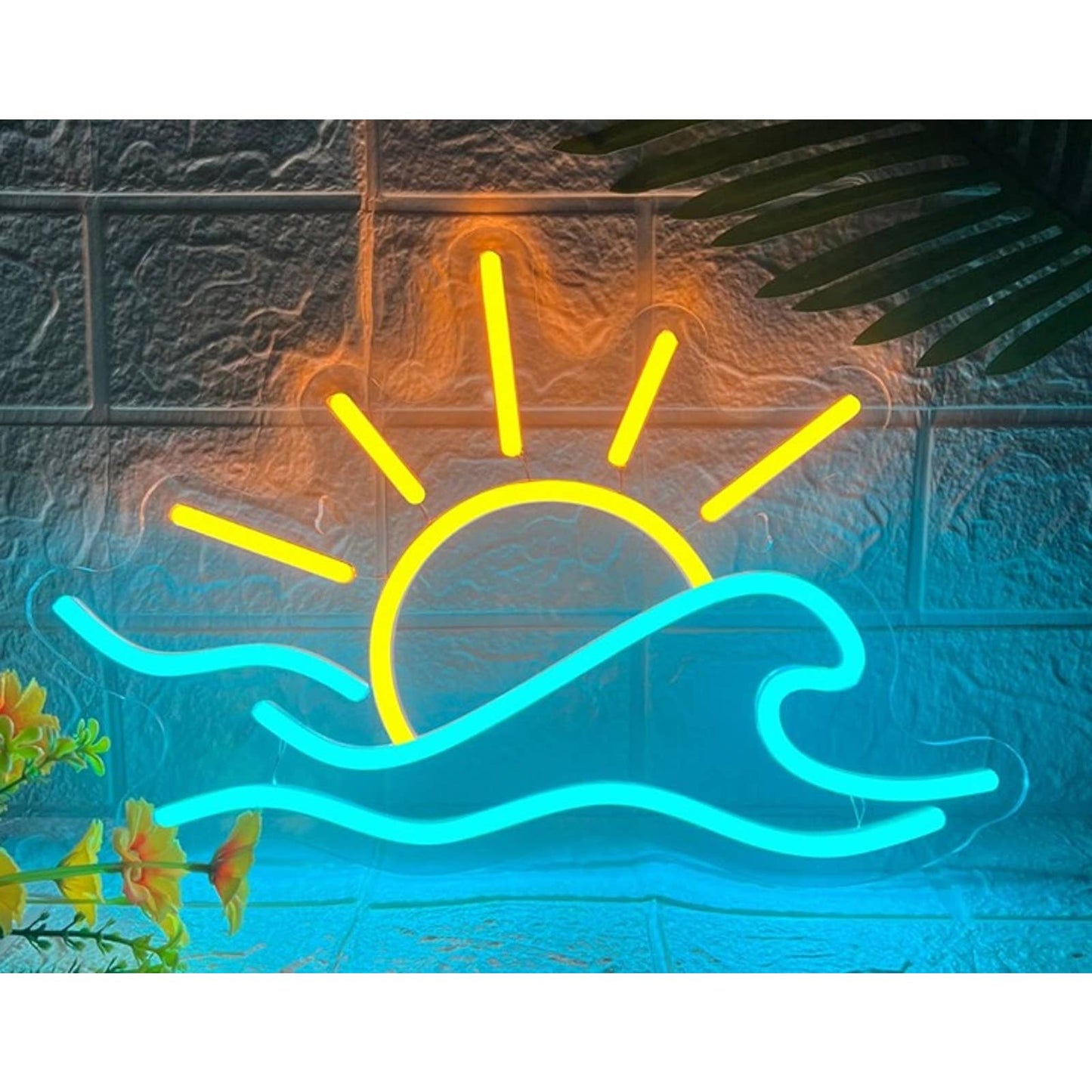 Lovely Bright Blue Ocean Wave Yellow Sun Shine LED Night Light Wall Decor