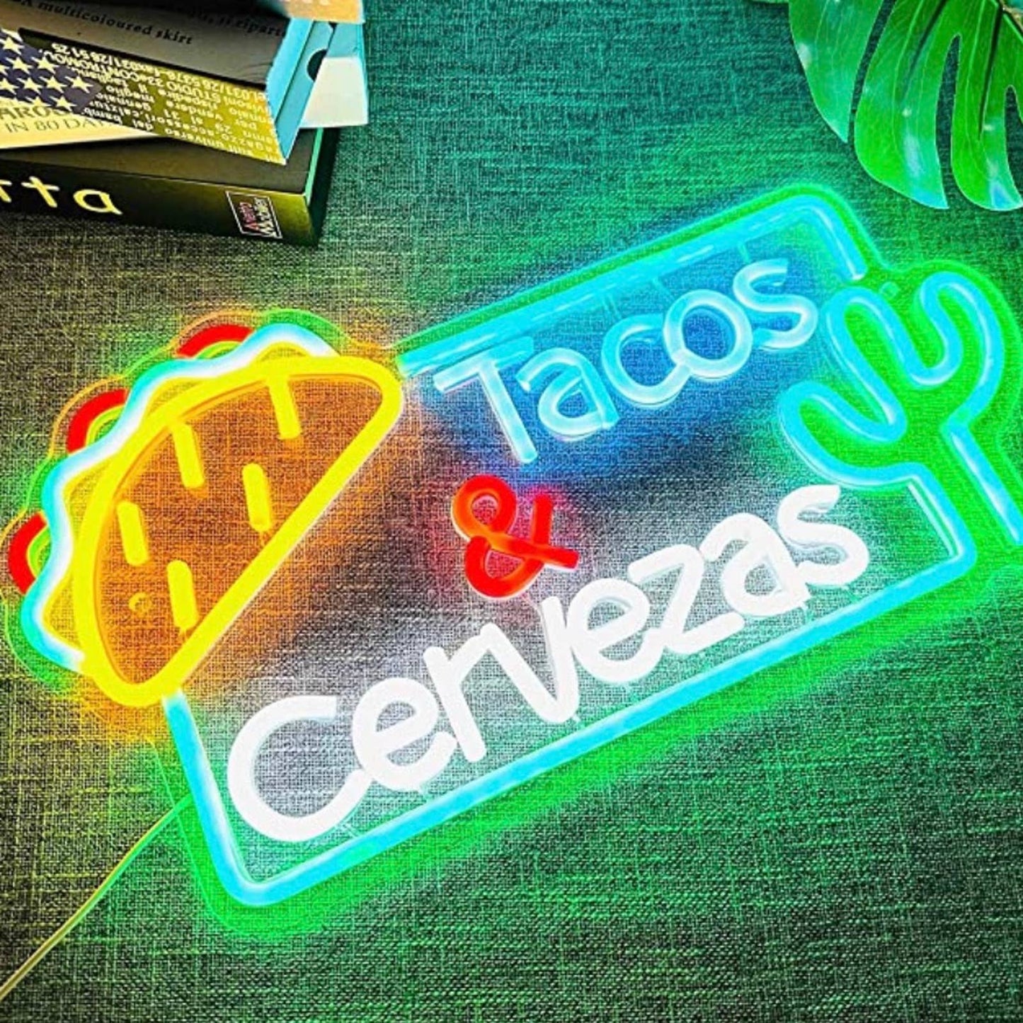 Fun Bright Tacos and Cervezas LED Night Light Room Wall Decoration