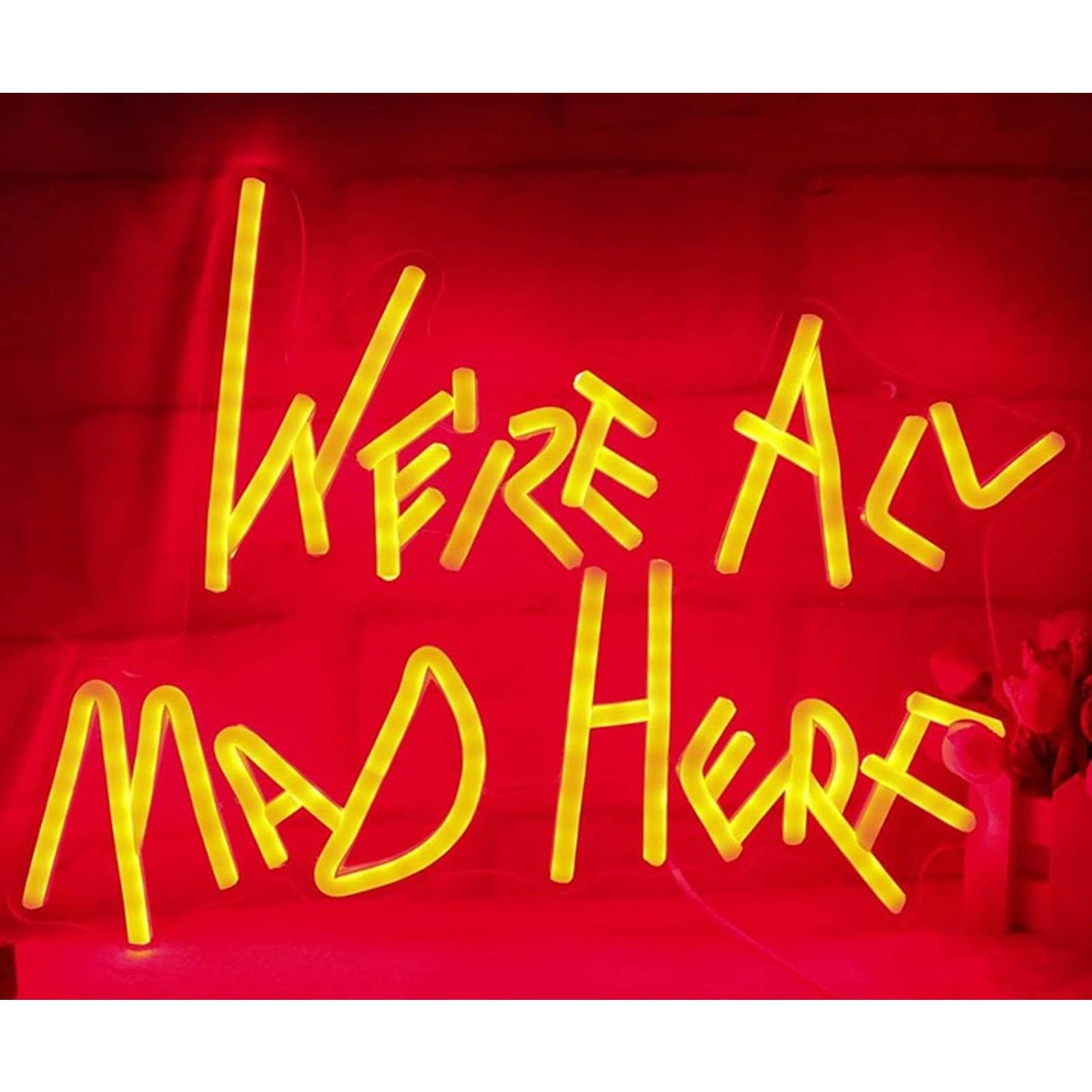 Fun Red “We’re All Mad Here” LED Light Room Wall Alice in Wonderland Decor