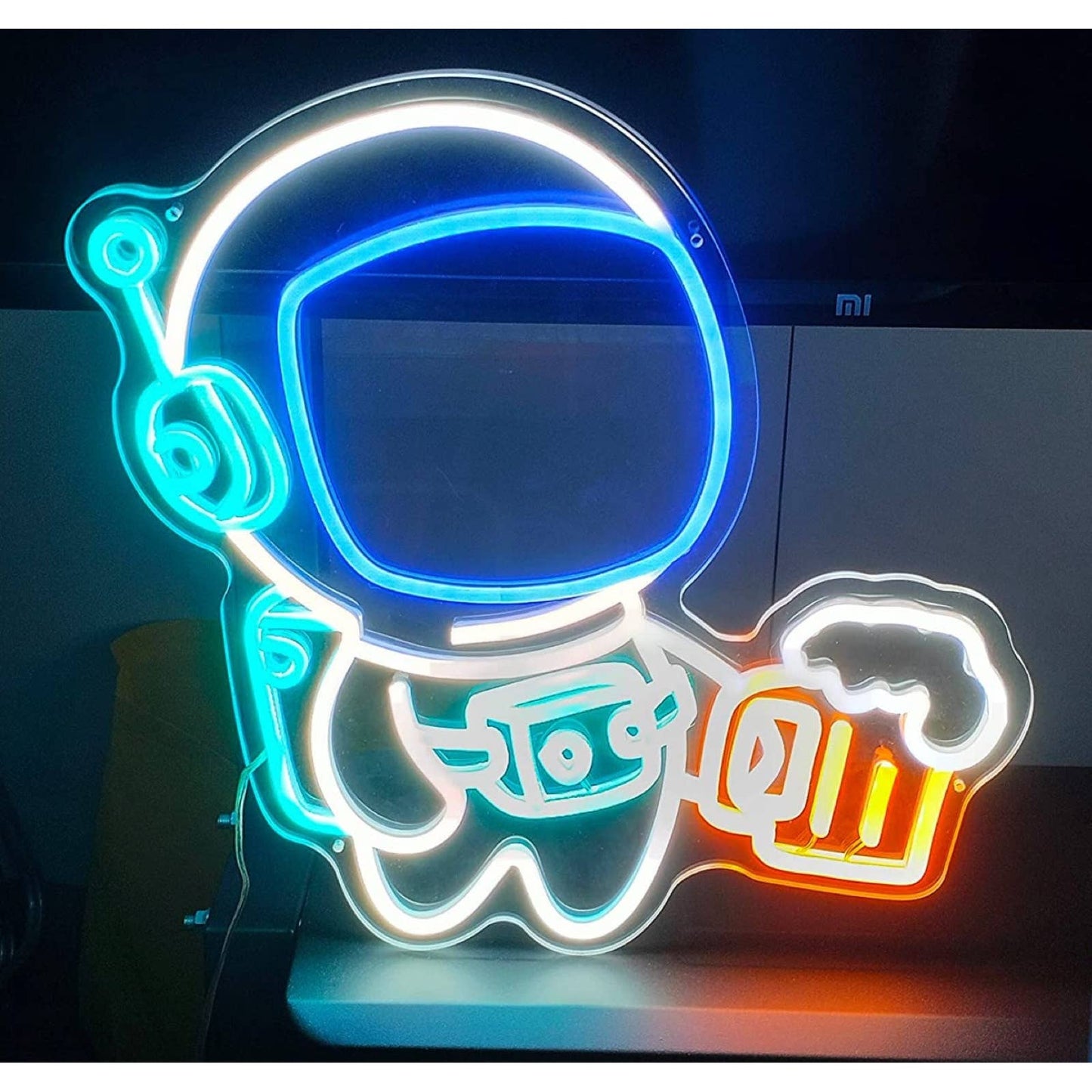 Fun Bright Blue Little Astronaut with a Beer LED Night Light Room Wall Decoratio