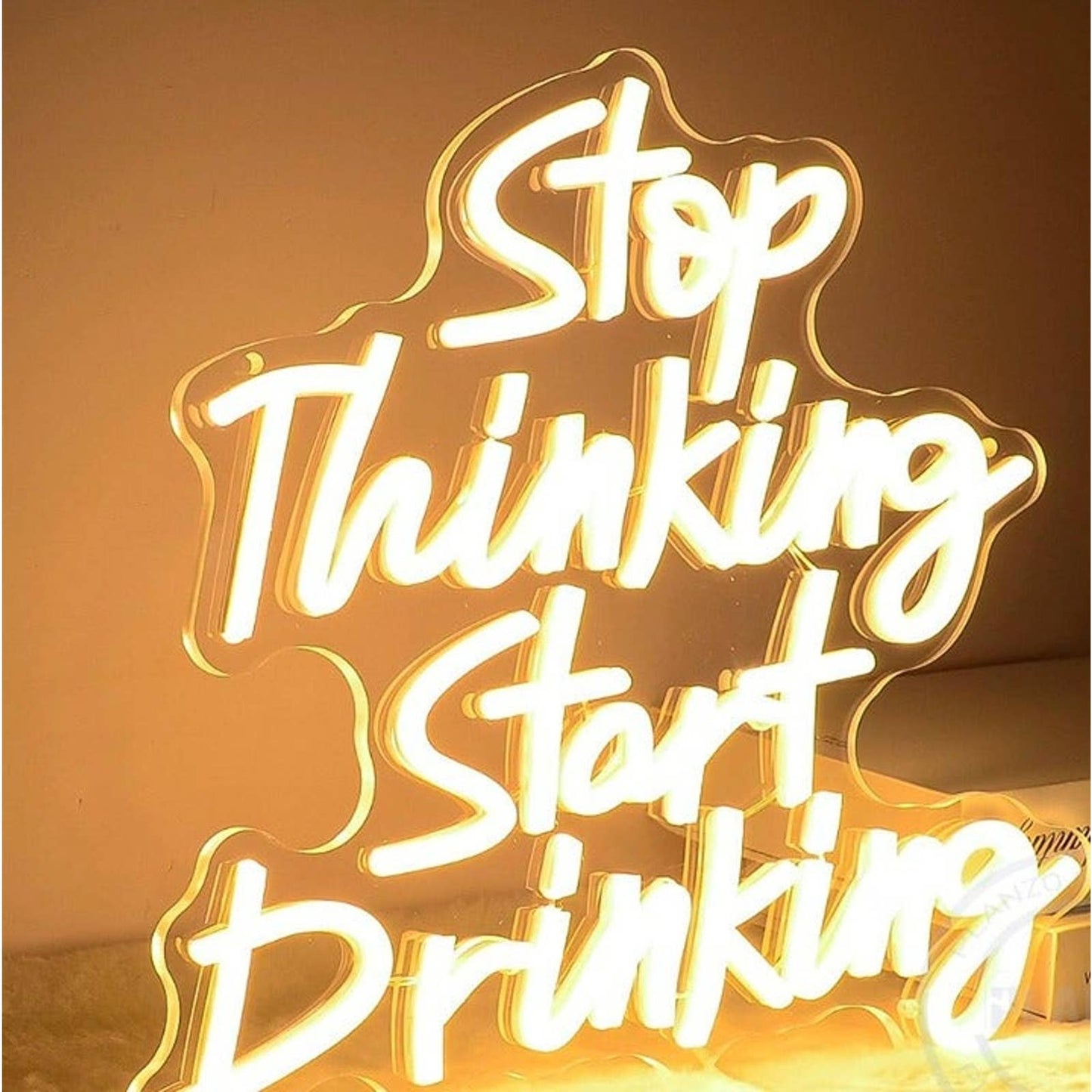 Vivid Bright Warm White “Stop Thinking Start Drinking” LED Night Light Party Bar