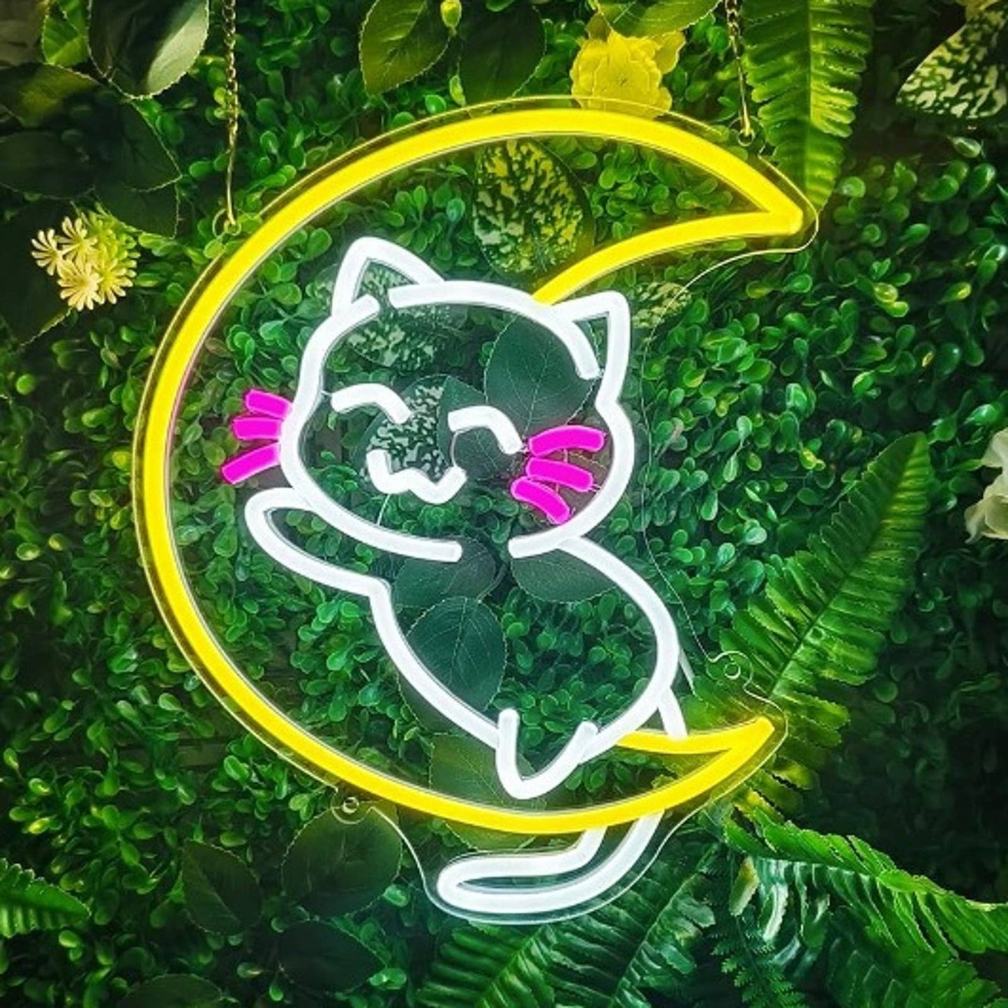 Lovely Bright Adorable Baby Kitty Cat Hugging Moon LED Night Light Room Decor