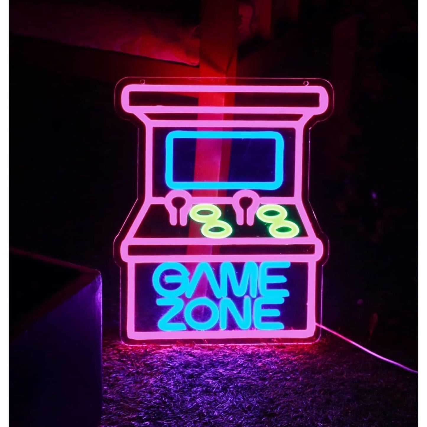 Fun Bright Pink / Blue Retro Arcade Game Zone LED Night Light Room Wall Decorati