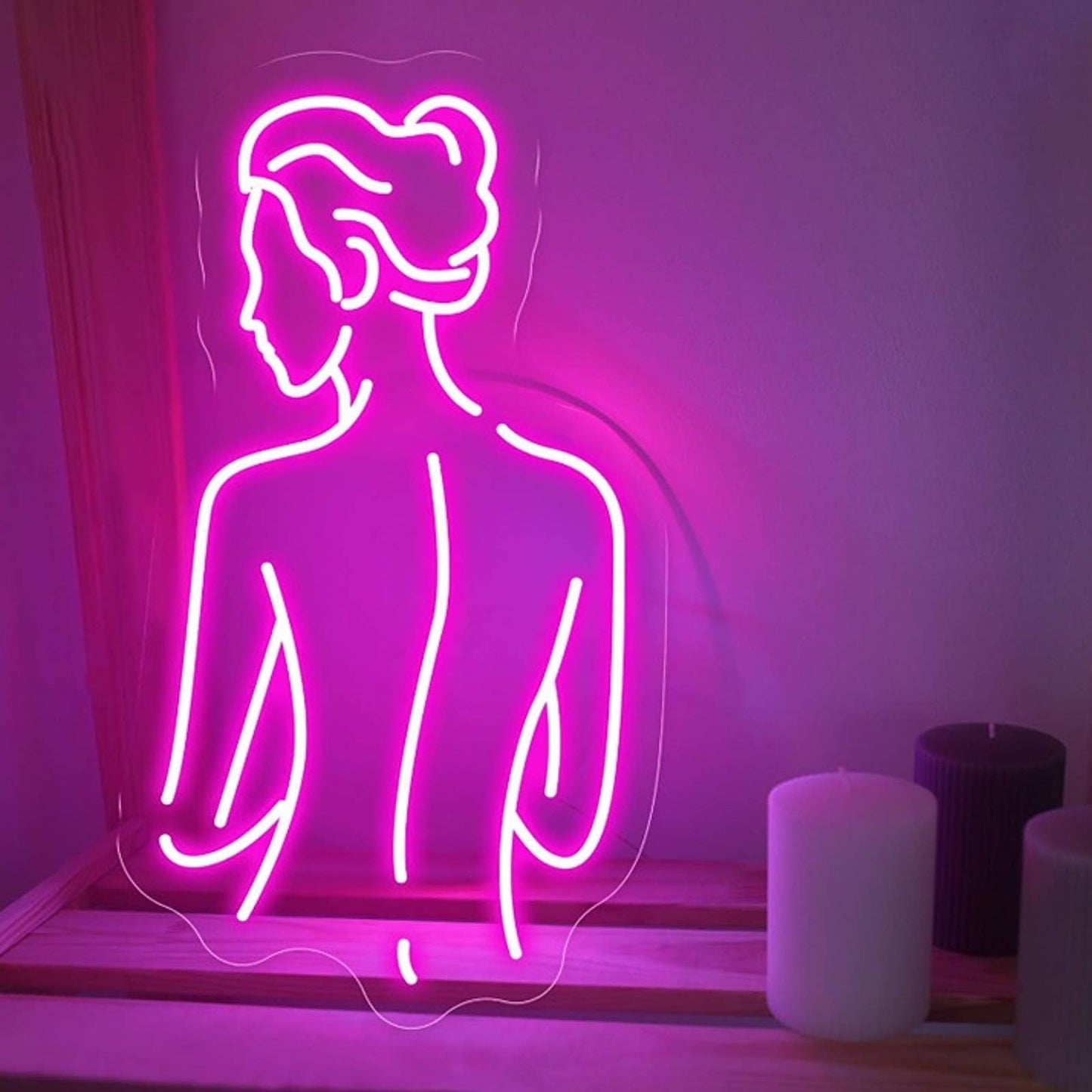 Lovely Bright Pink Woman Back LED Night Light Room Wall Art Decoration