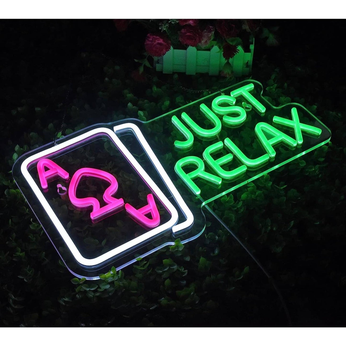 Vivid Bright Pink Playing Cards Just Relax LED Night Light Room Wall Decoration