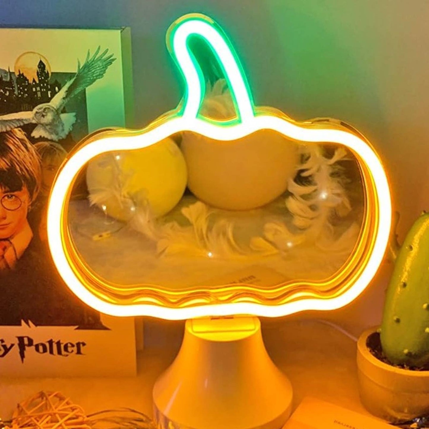 Vivid Bright Warm Orange Pumpkin LED Night Light Table Lamp Mirror Decor