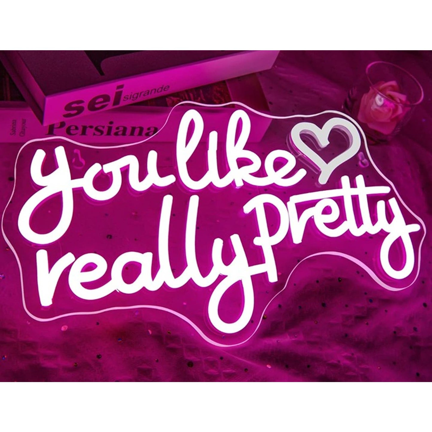 Adorable Bright Pink You Like Really Pretty Heart LED Light Room Wall Decor