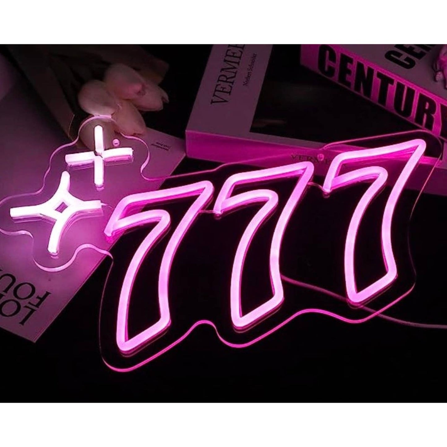 Bright Pink Lucky Row of 777 Casino LED Night Light Gamble Game Room Wall Decor