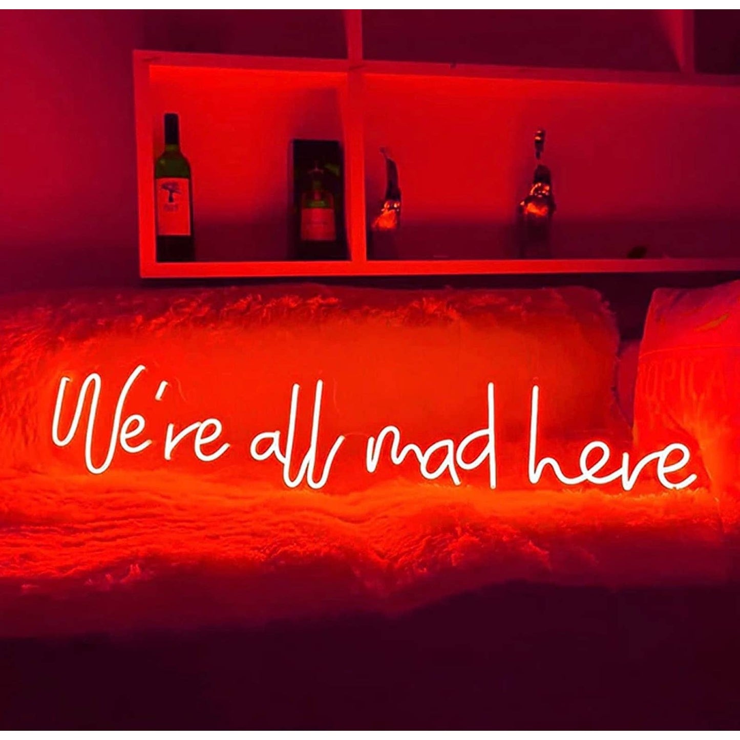 Fun Bright Red “We’re All Mad Here” LED Night Light Room Wall Decoration