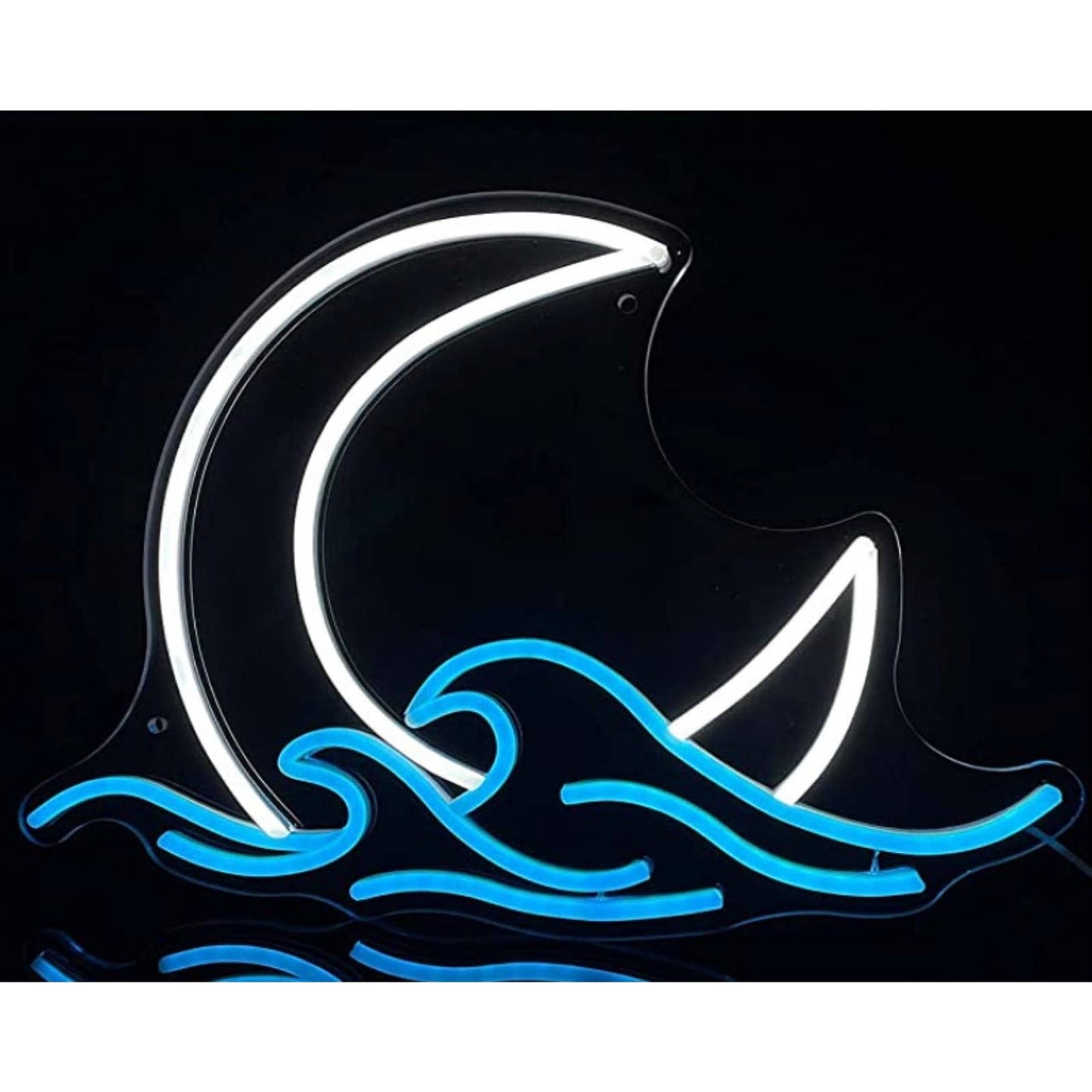 Lovely Bright White Crescent Moon Behind Ocean Wave LED Light Room Wall Art Deco