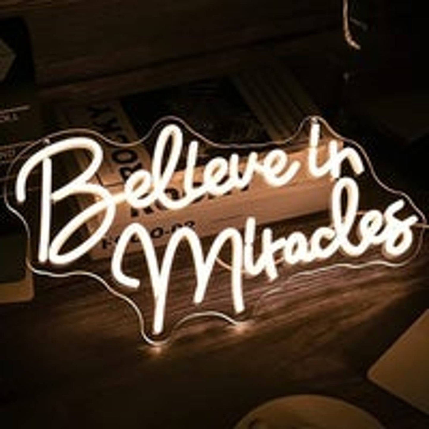 Lovely Bright Warm White Believe in Miracles LED Night Light Room Wall Decoratio