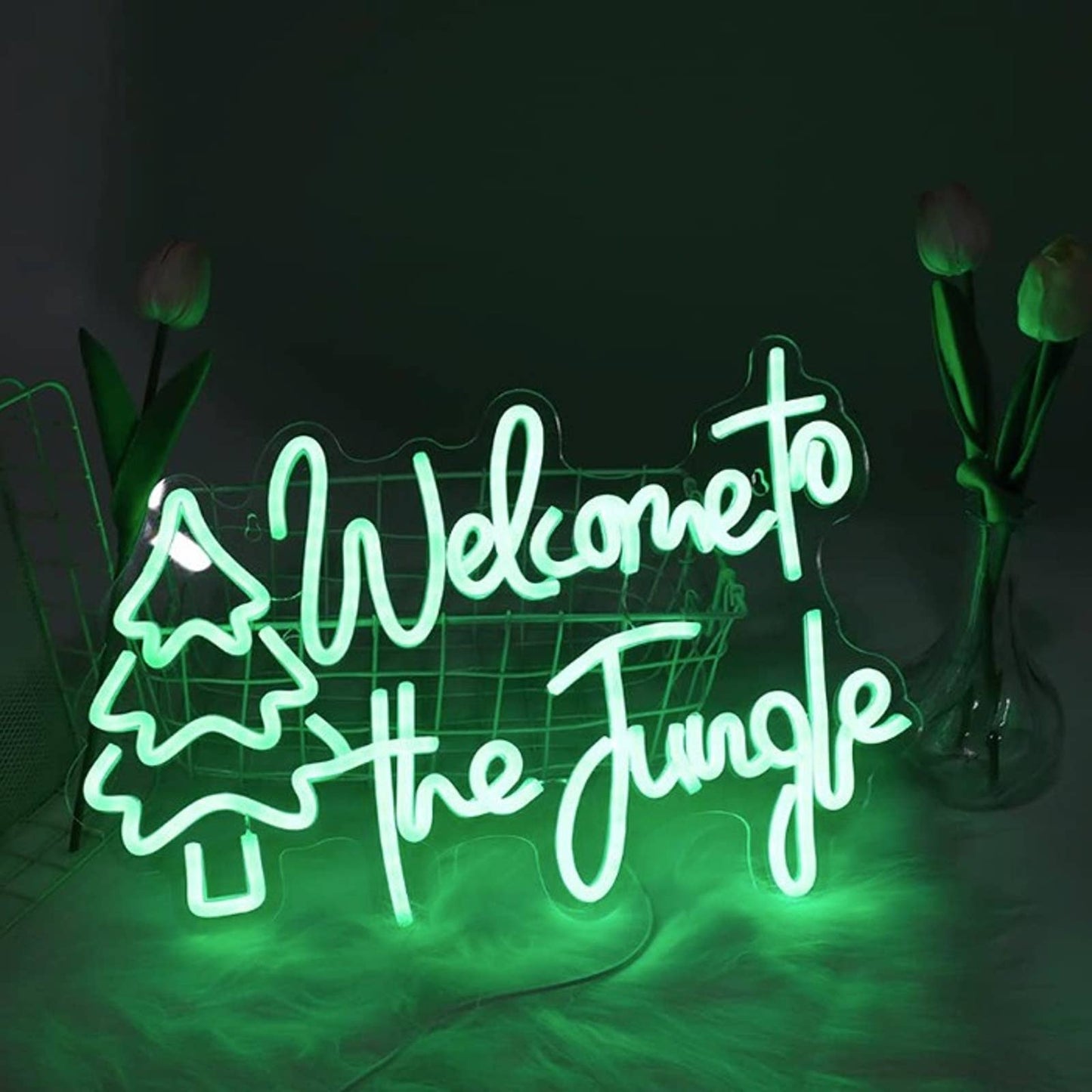 Vivid Bright Tree Green “Welcome to the Jungle” LED Night Light Room Wall Decor