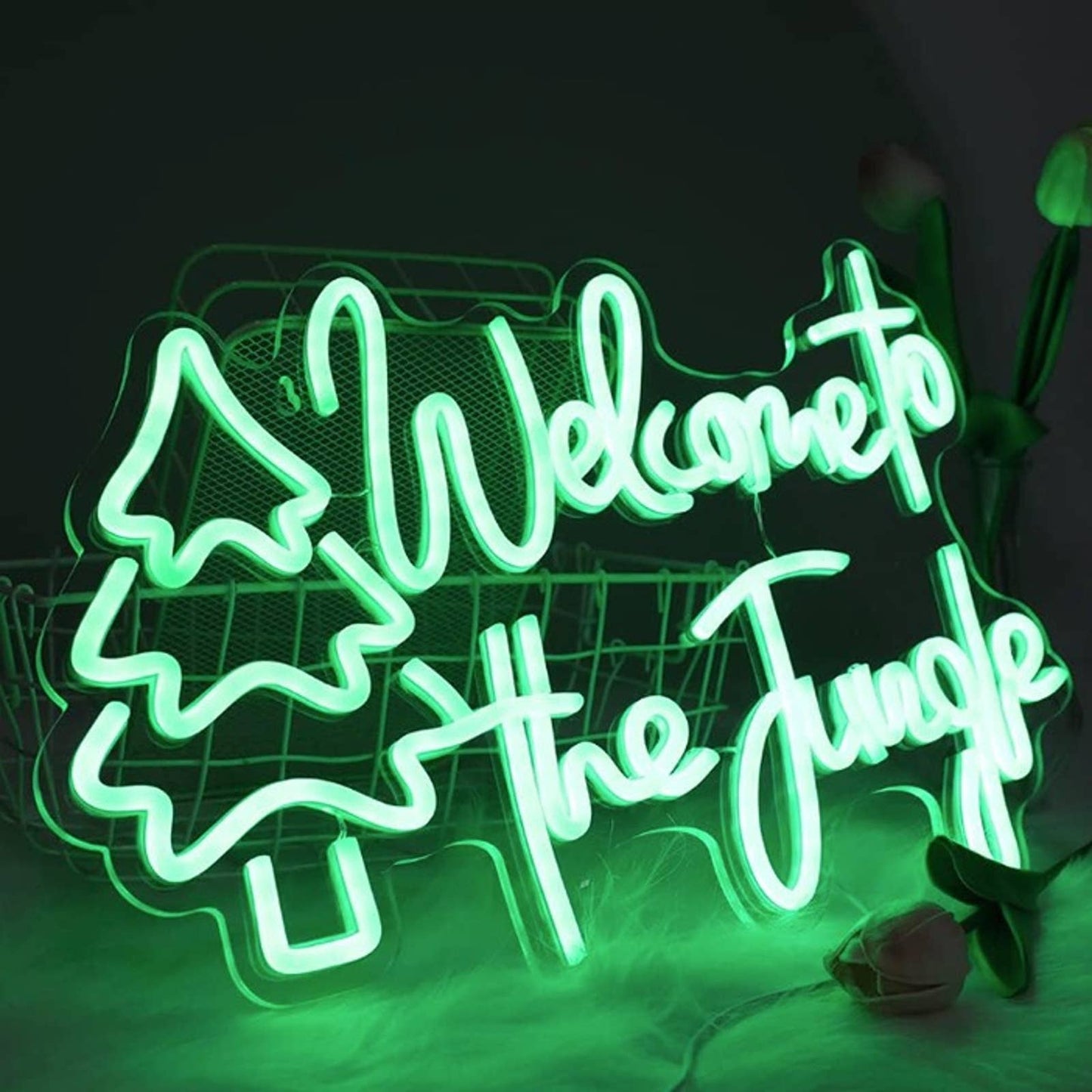 Vivid Bright Tree Green “Welcome to the Jungle” LED Night Light Room Wall Decor
