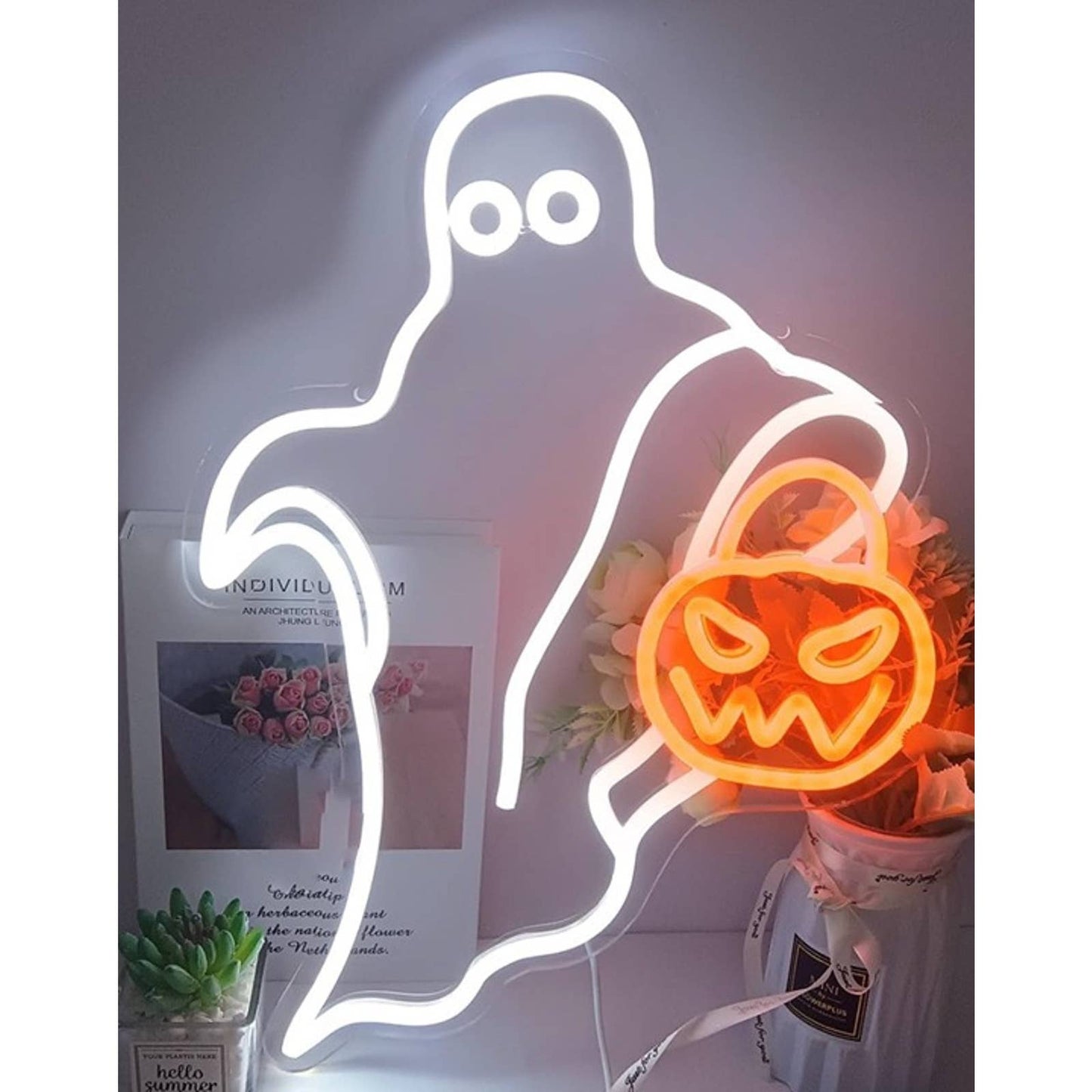 Fun Spooky Bright Ghost & Pumpkin Candy Basket LED Night Light Halloween Decor