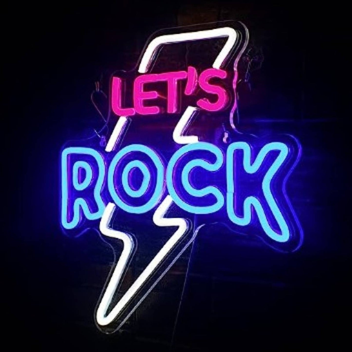Fun Bright Let’s Rock Lightning Bolt LED Night Light Room Wall Decoration