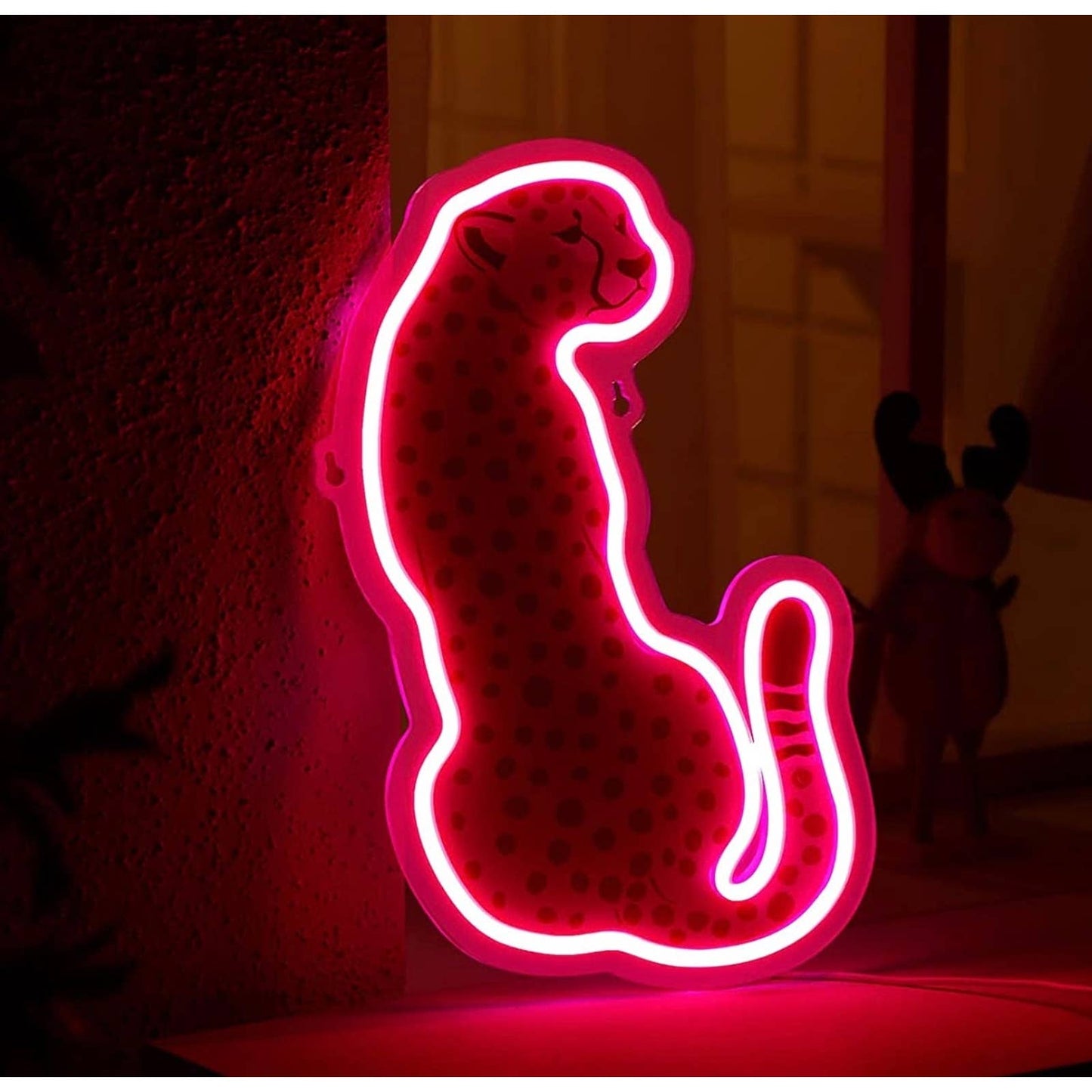 Lovely Bright Pink Cheetah LED Night Light Room Wall Decoration
