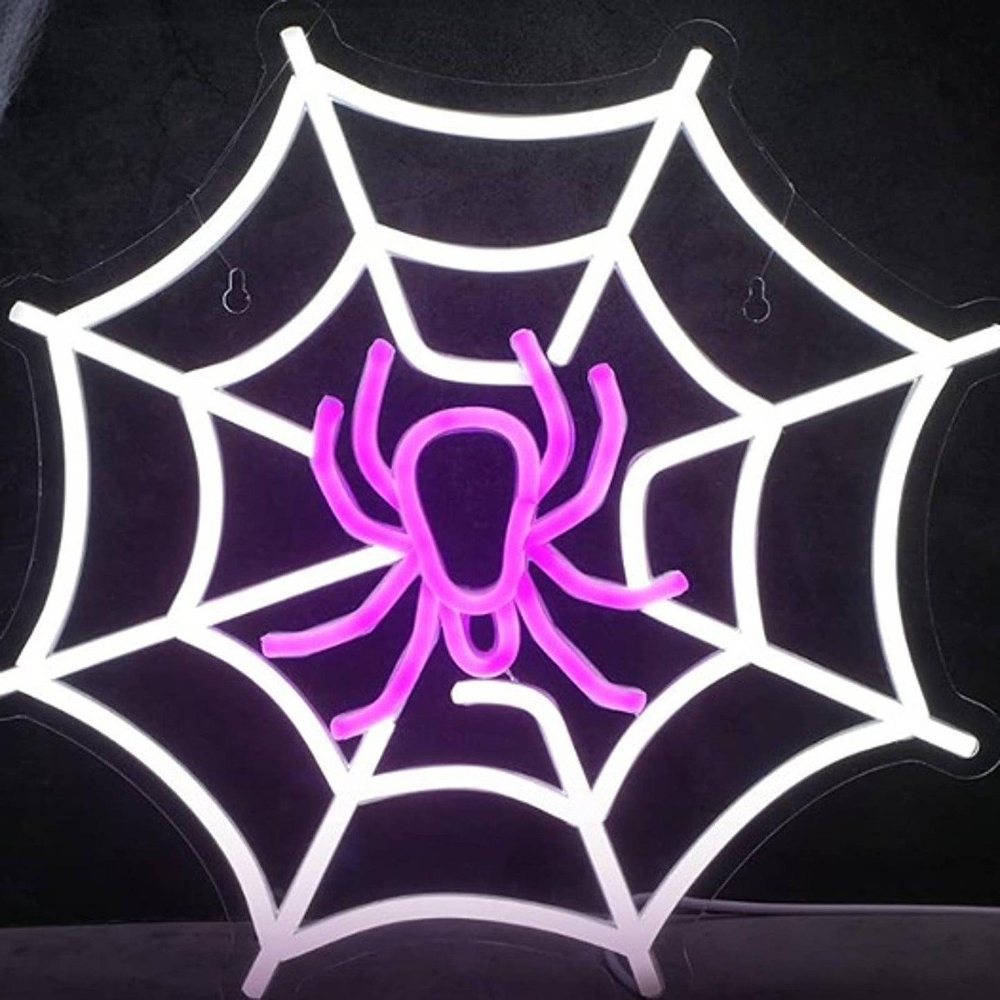 Spooky Bright White / purple Spider on Web LED Night Light Halloween Decor