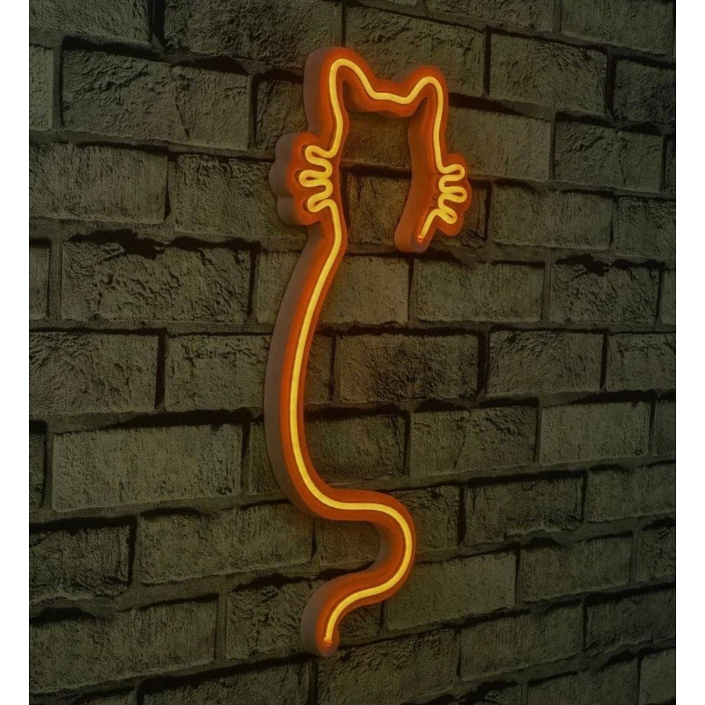 Warm Yellow Kitty Cat LED Night Light Room Wall Line Art Decoration