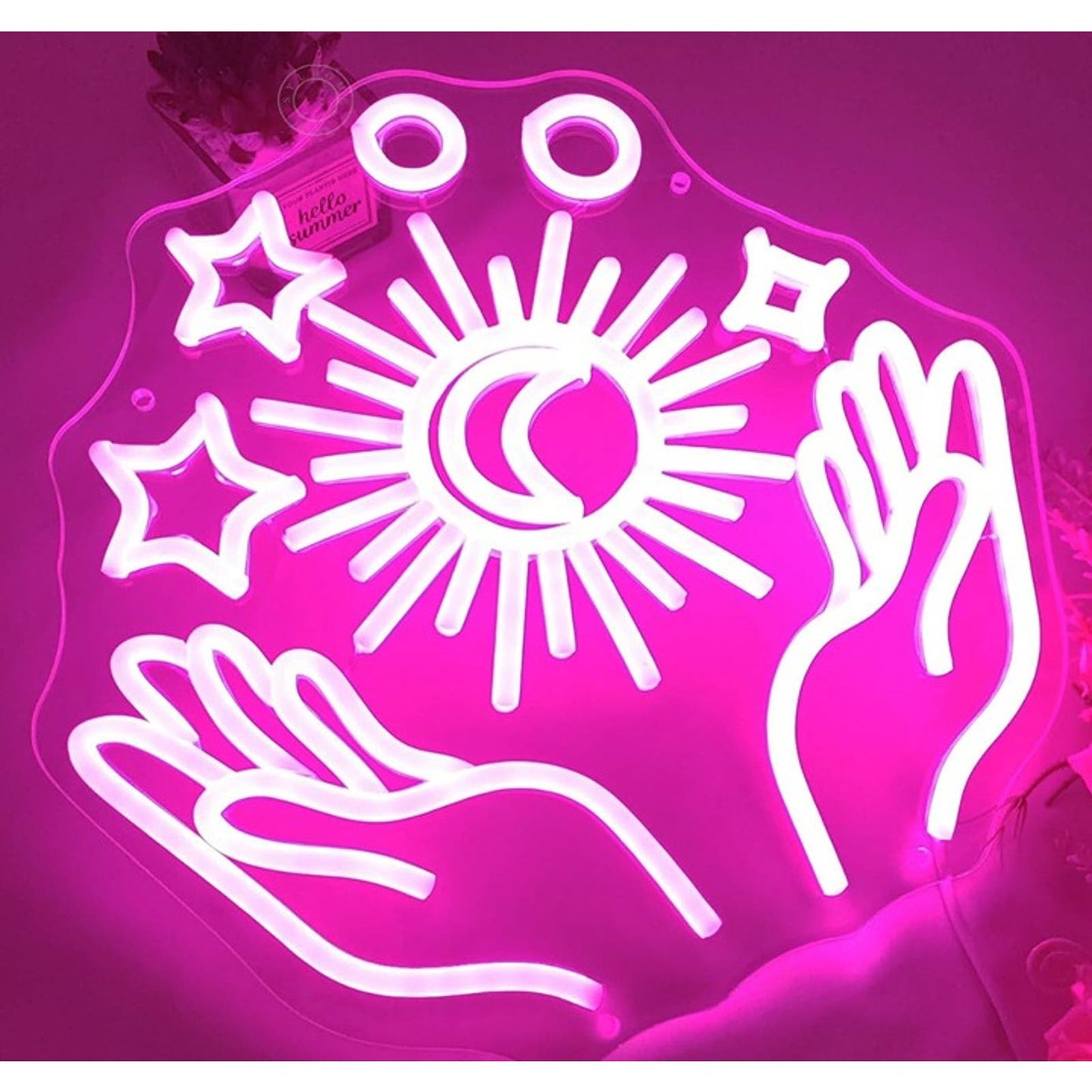 Lovely Bright Pink Sun, Star & Moon Hands LED Night Light Room Wall Decor