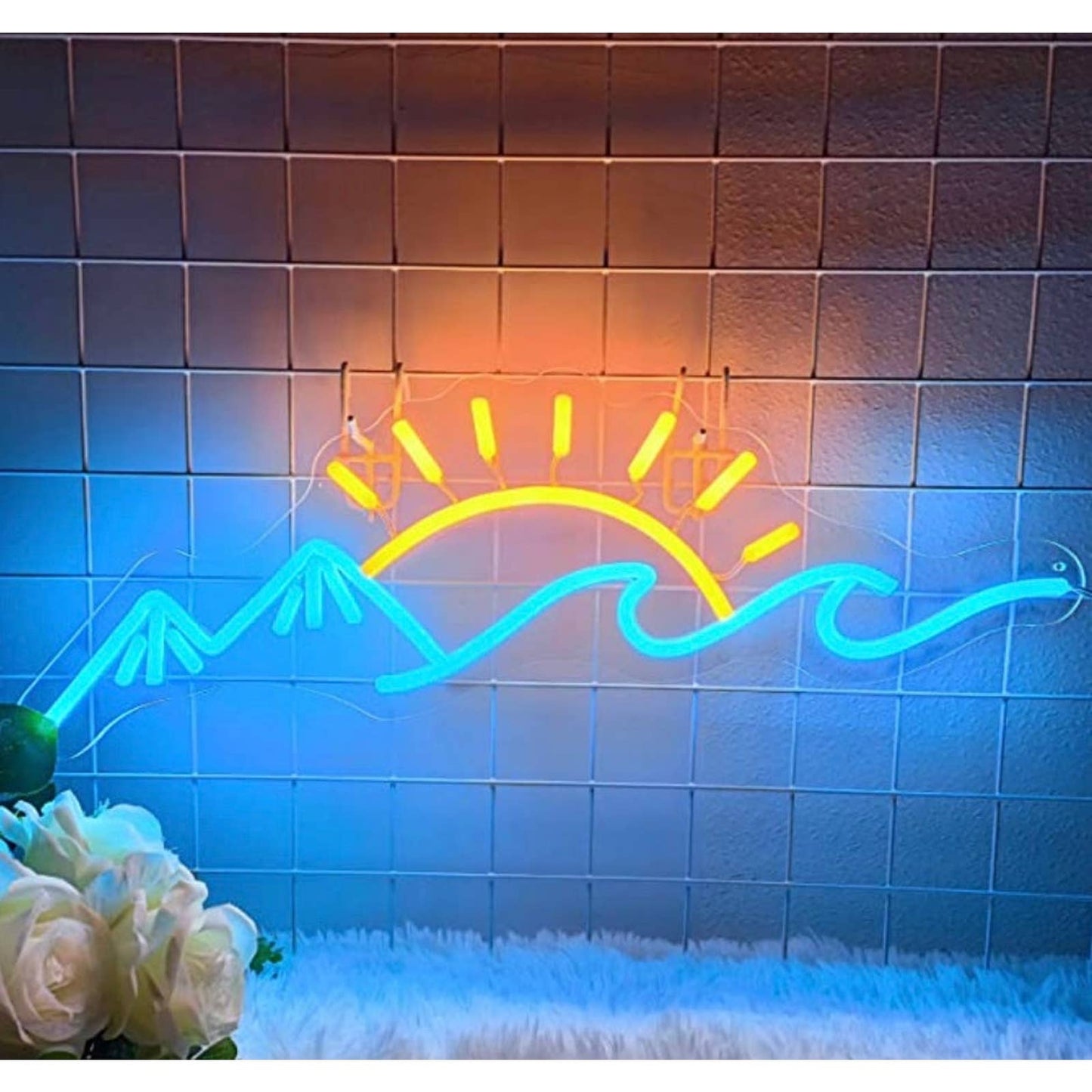 Lovely Bright Mountains Ocean Waves and Sun LED Night Light Room Wall Decoration