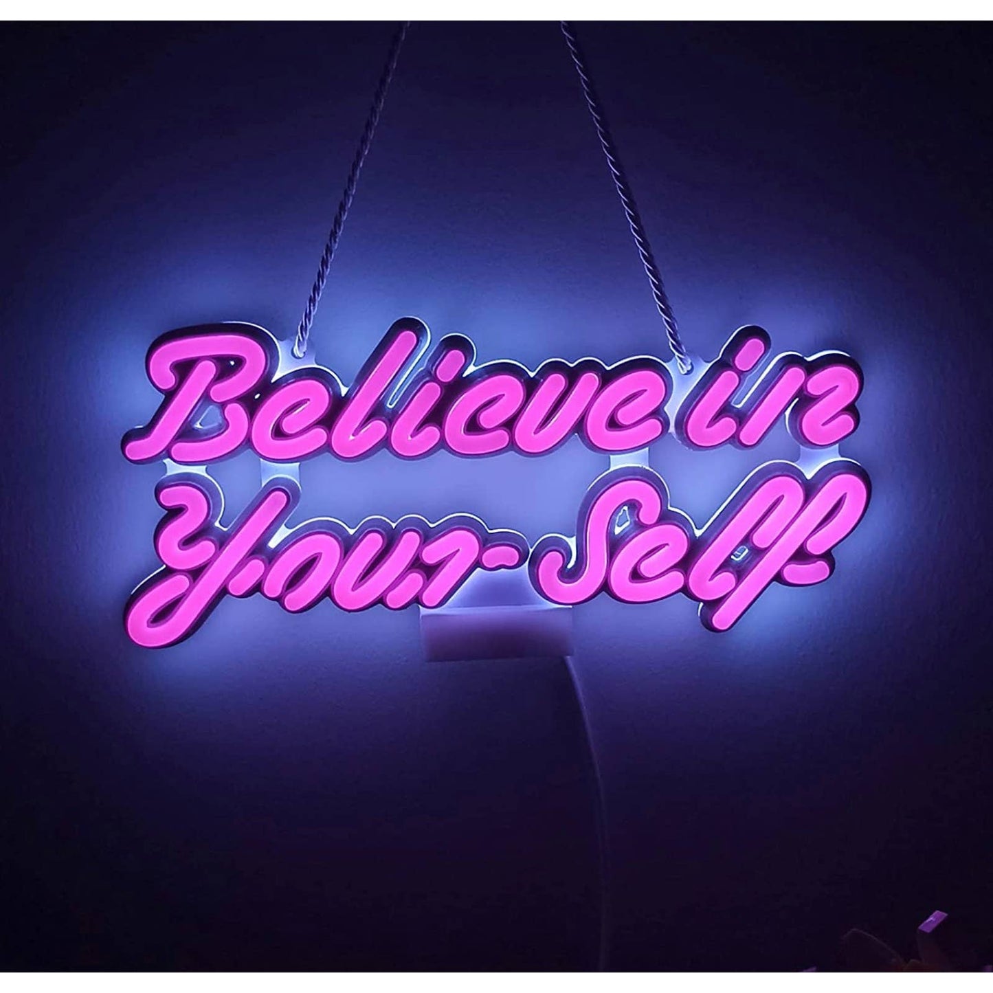 Lovely Bright Pink Empowering “Believe in Yourself” LED Night Light Room Wall De