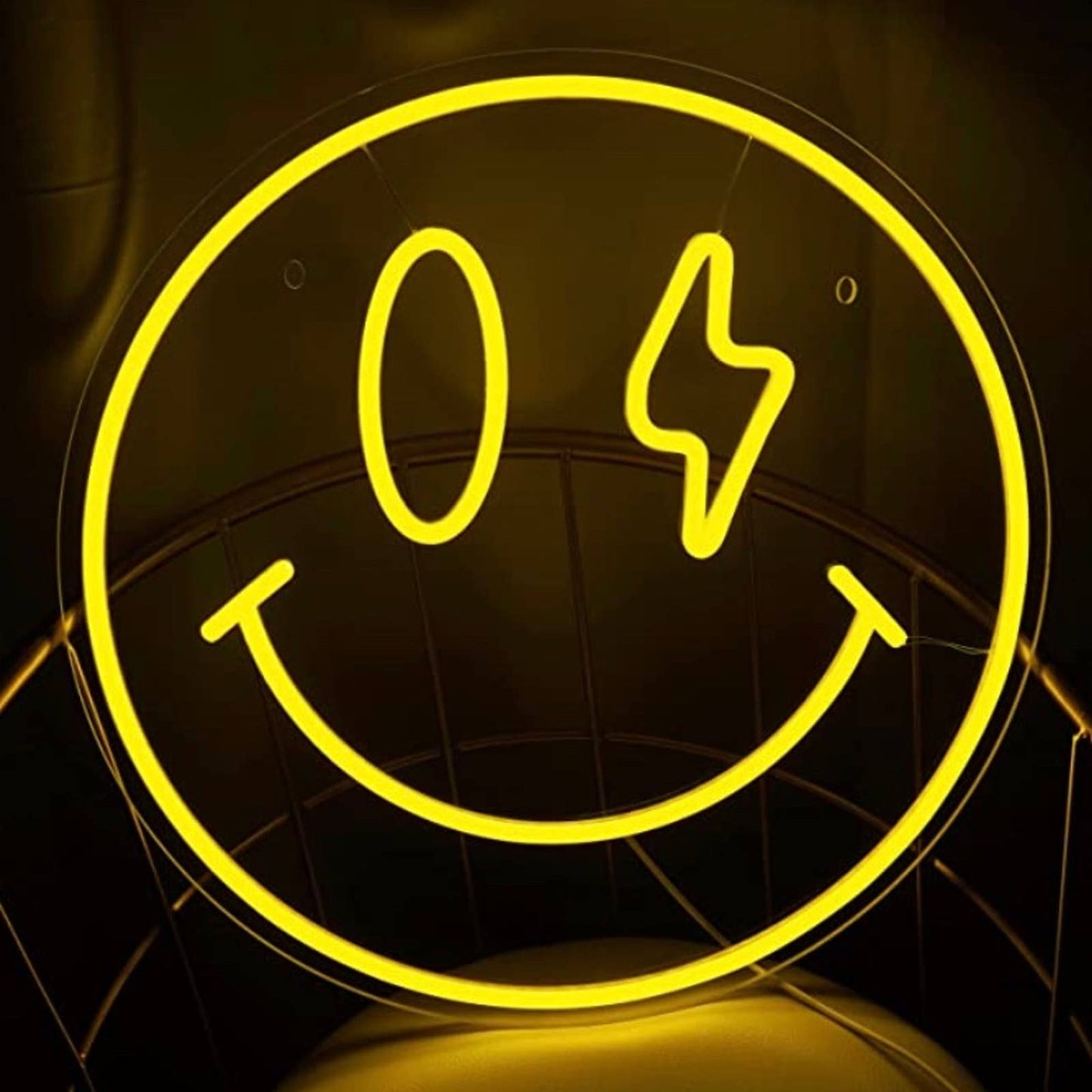 Fun Vivid Bright Yellow Lightning Bolt Eye Smiley Face LED Night Light Room Wall