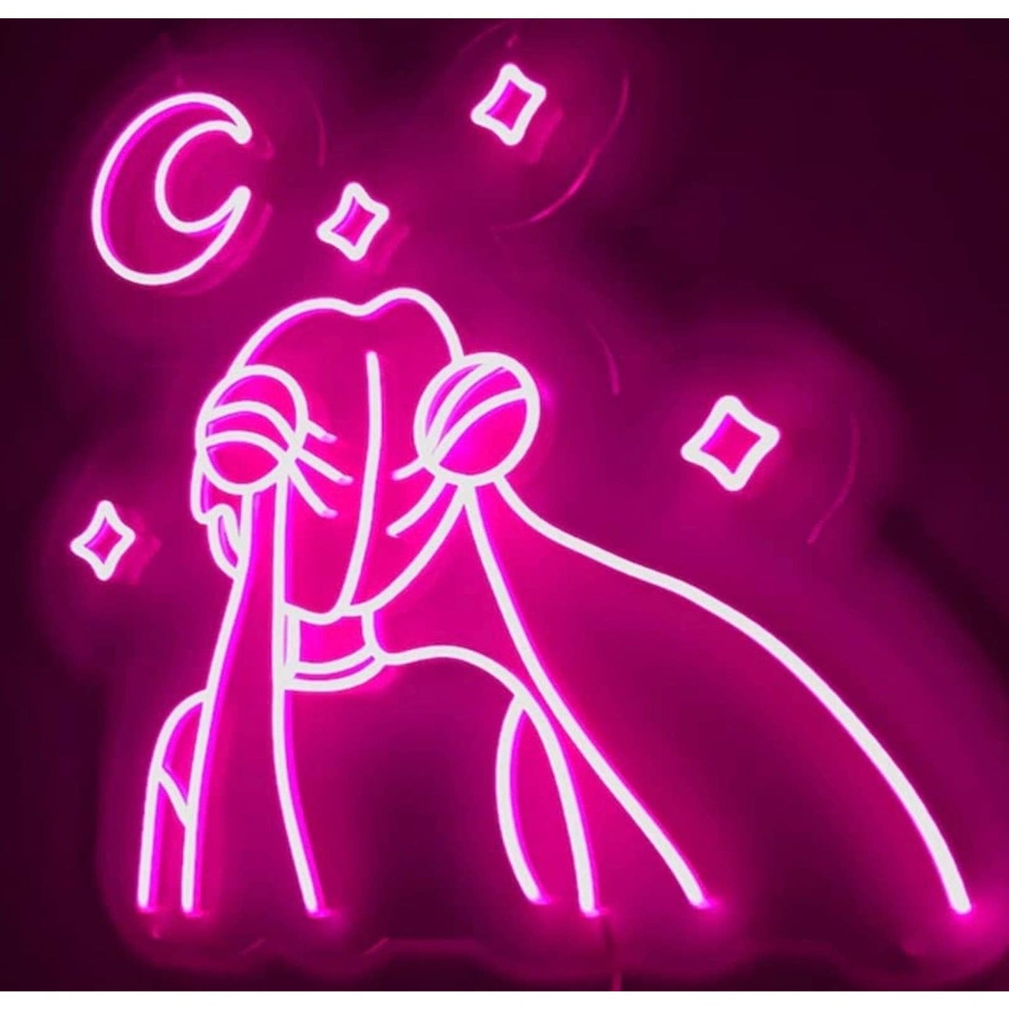 Lovely Bright Pink Sailor Moon Looking at the Star LED Night Light Anime Decor