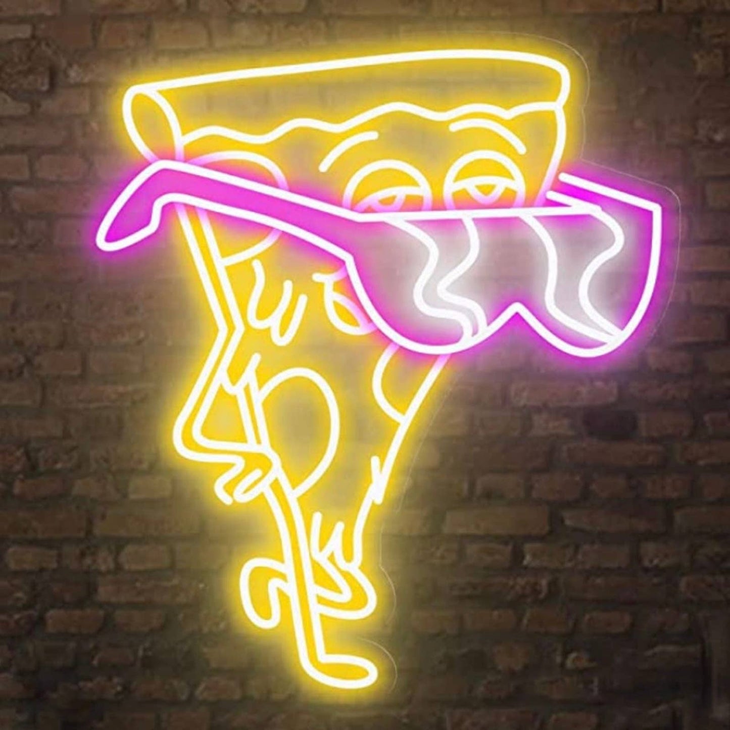 Funny Bright Pizza Wearing Pink Sun Glasses LED Night Light Room Wall Decor