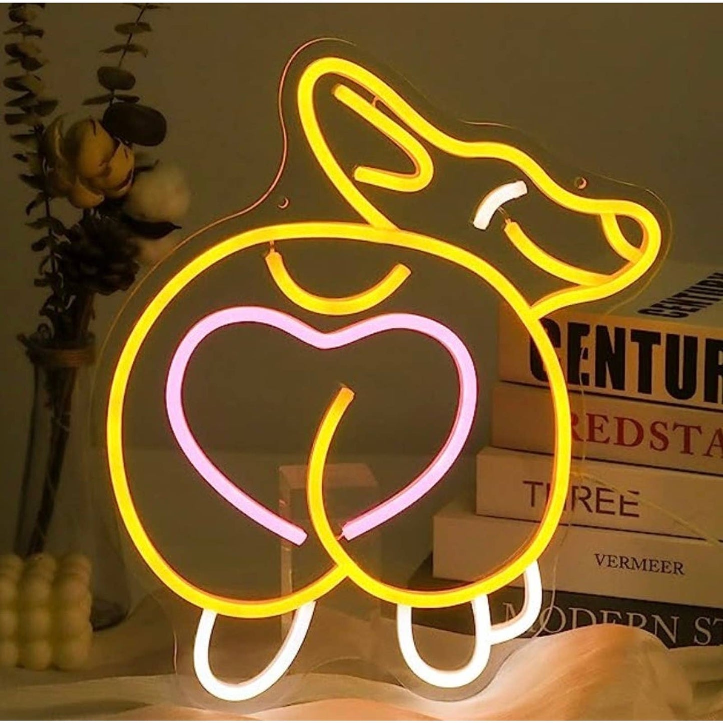 Funny Bright Cute Corgi Puppy Dog Heart Booty LED Night Light Room Wall Decorati