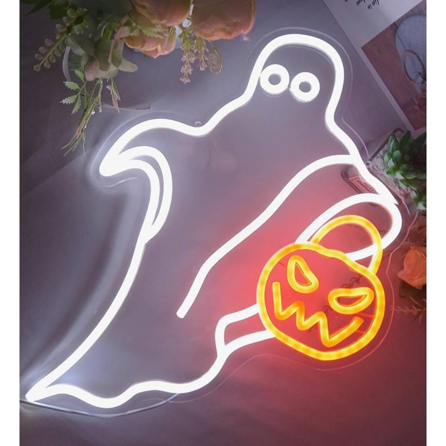 Fun Spooky Bright Ghost & Pumpkin Candy Basket LED Night Light Halloween Decor
