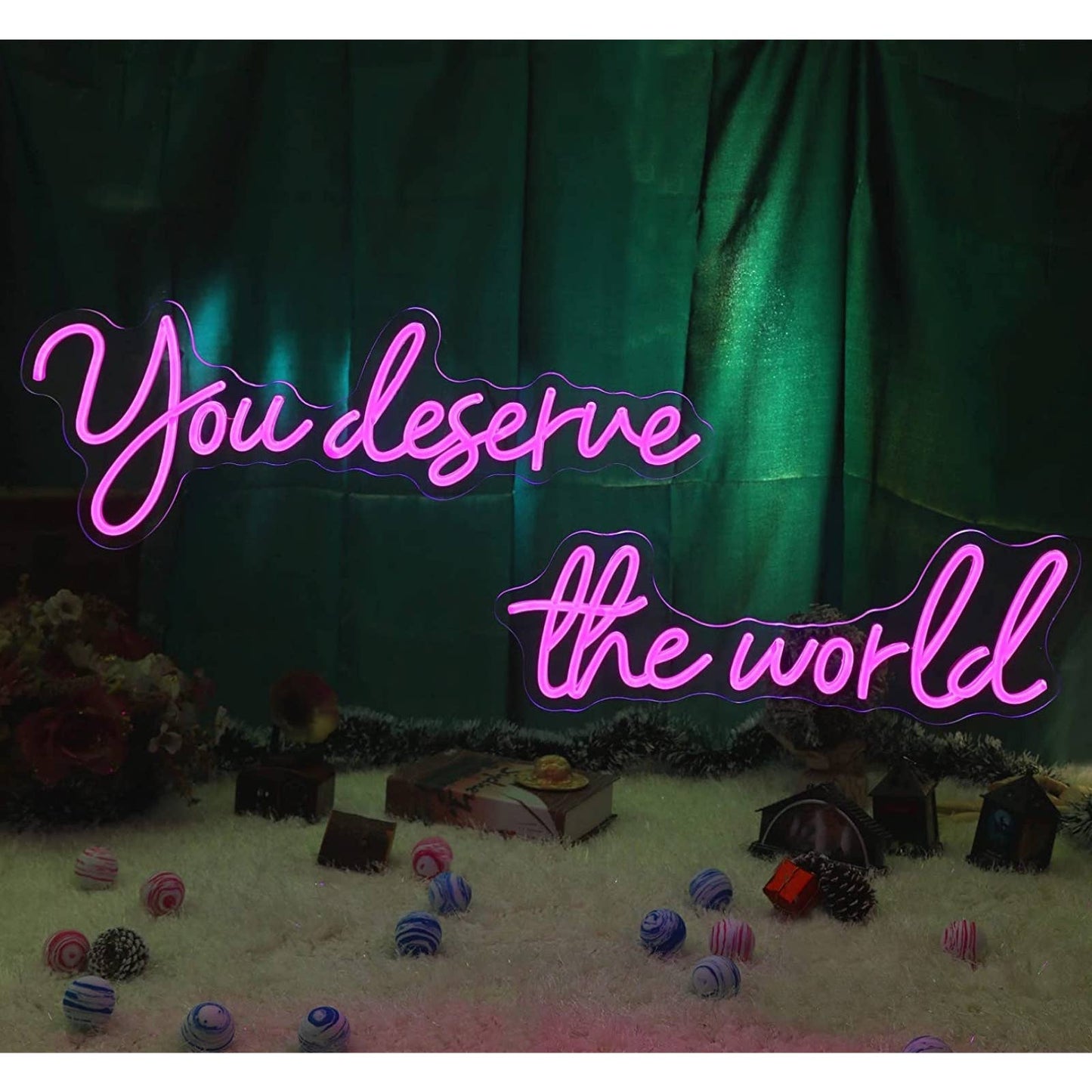 Lovely Bright Pink “You Deserve The World” LED Night Light Room Wall Decoration