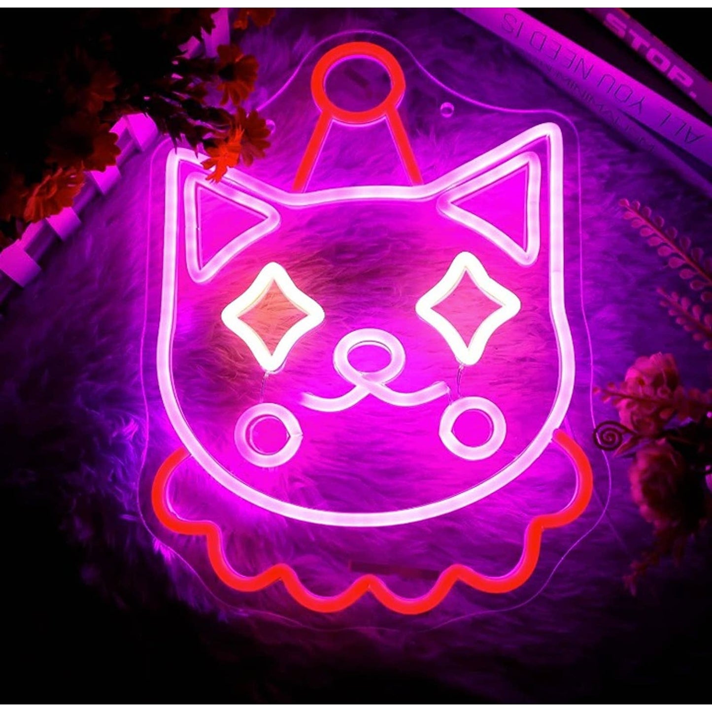 Fun Bright Pink Clown Kitty Cat LED Night Light Room Wall Decoration