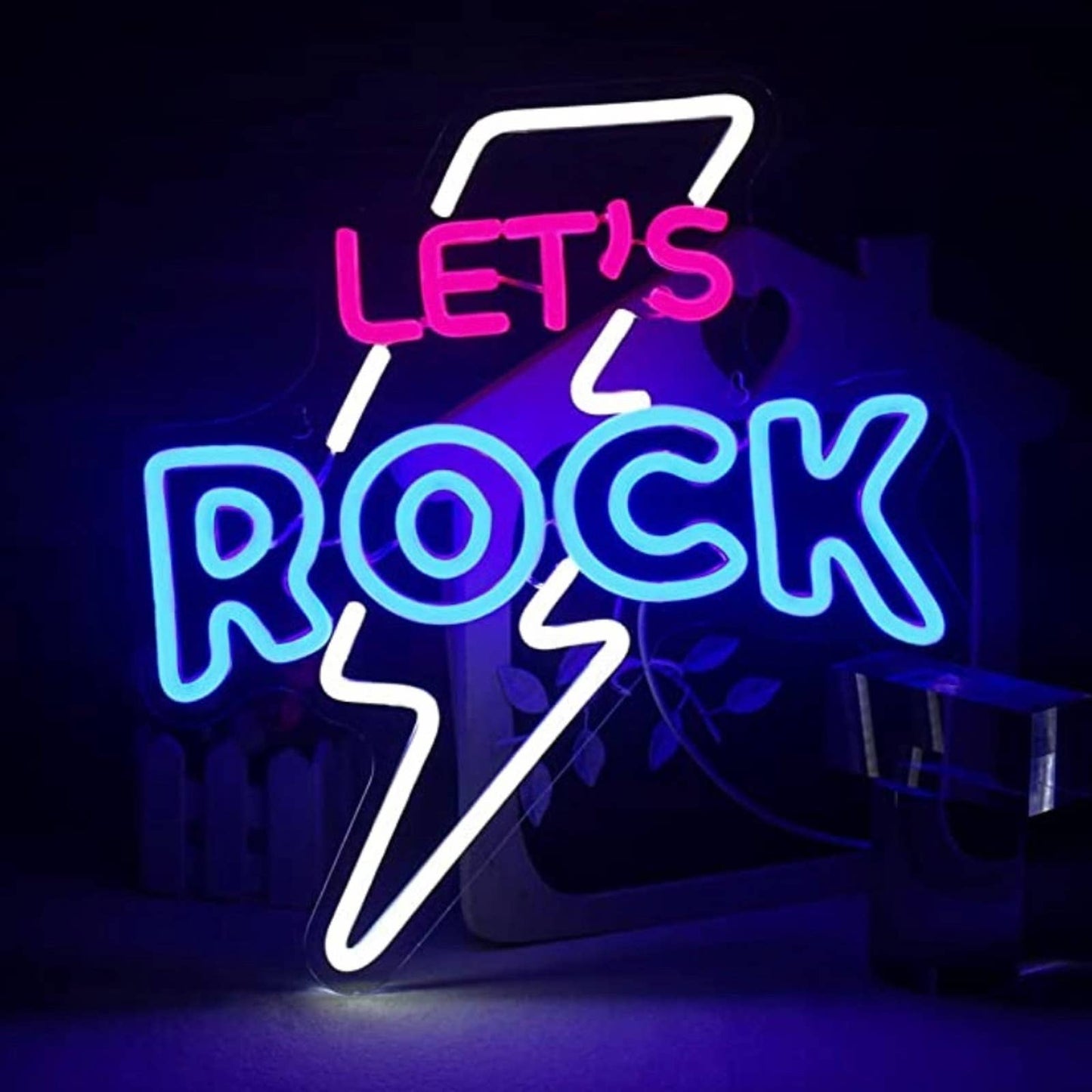 Fun Bright “Let’s Rock” Thunder Bolt LED Night Party Light Room Wall Decoration