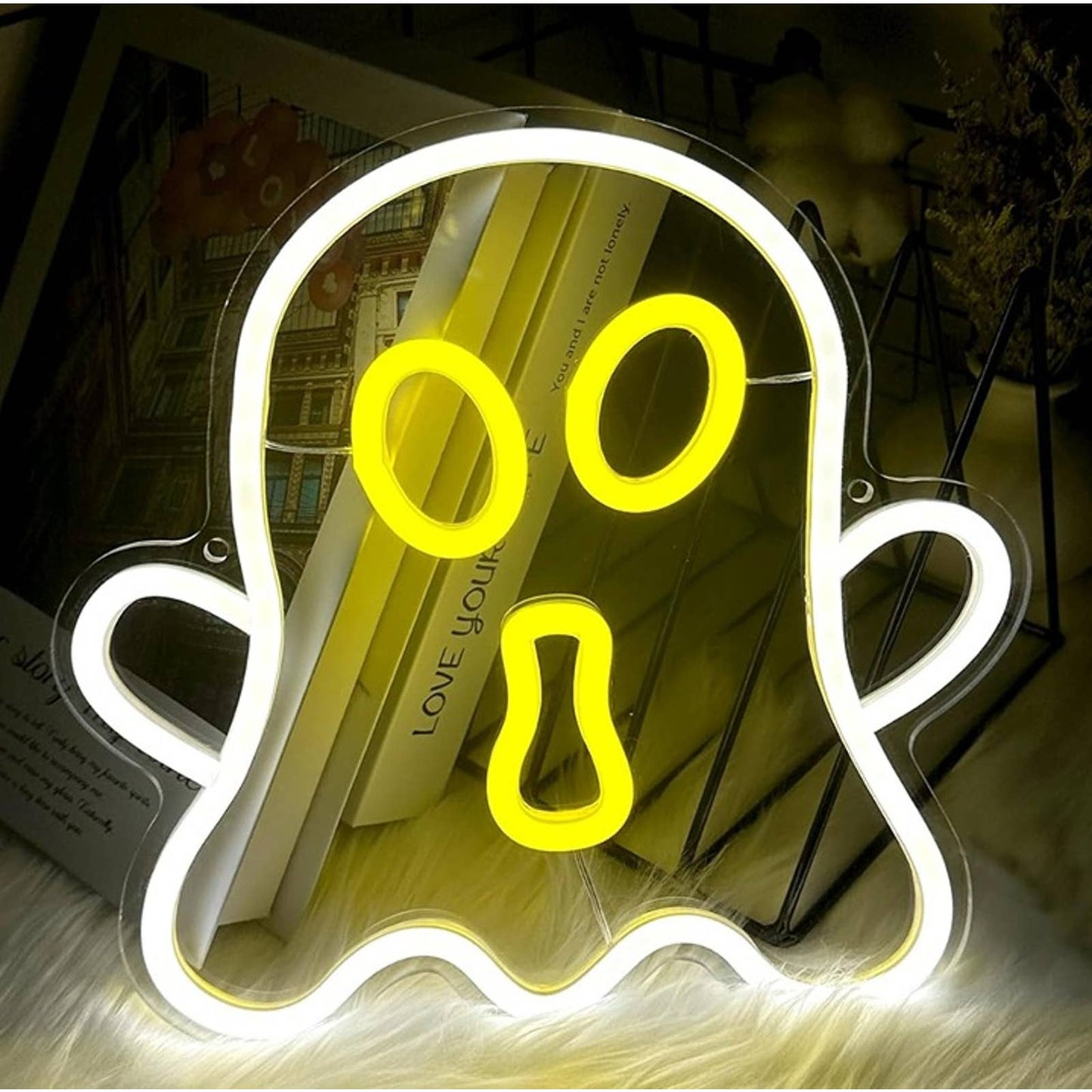 Fun Spooky Bright White/Yellow Ghost LED Night Light Halloween Decoration