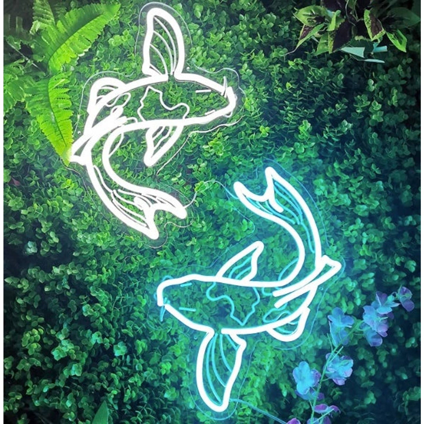 Lovely Bright Blue / White Japanese Koi Fish LED Night Light Room Wall Art Decor