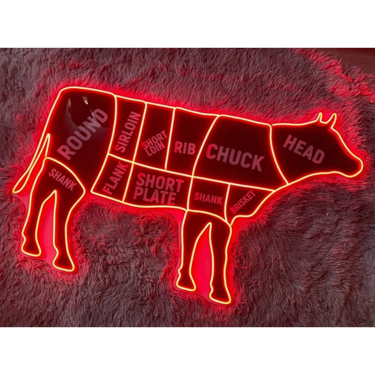 Large Bright Red Cow Butcher Shop LED Light Sign Room Room Wall Decoration