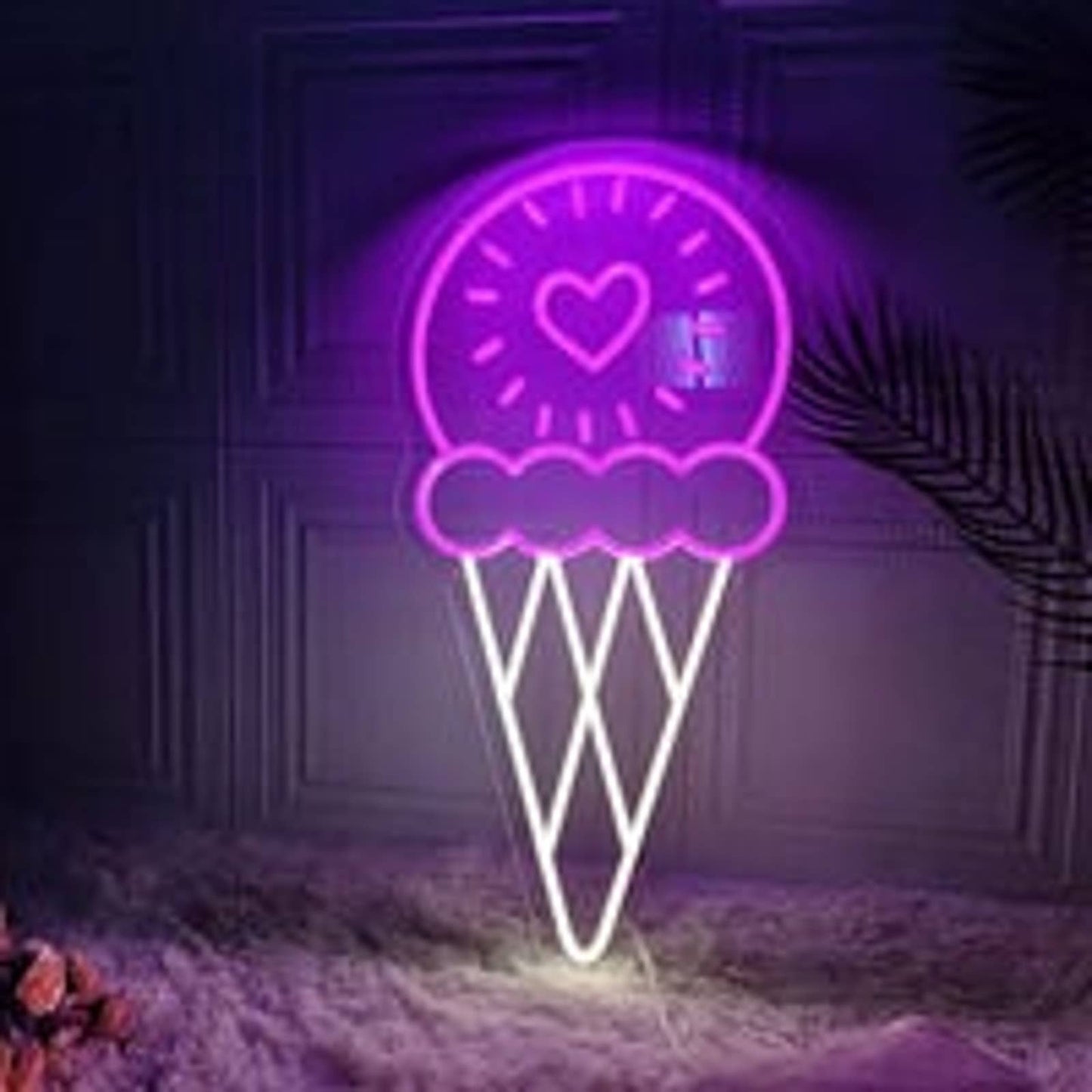 Adorable Bright Pink Ice Cream Cone Heart LED Night Light Room Wall Decoration