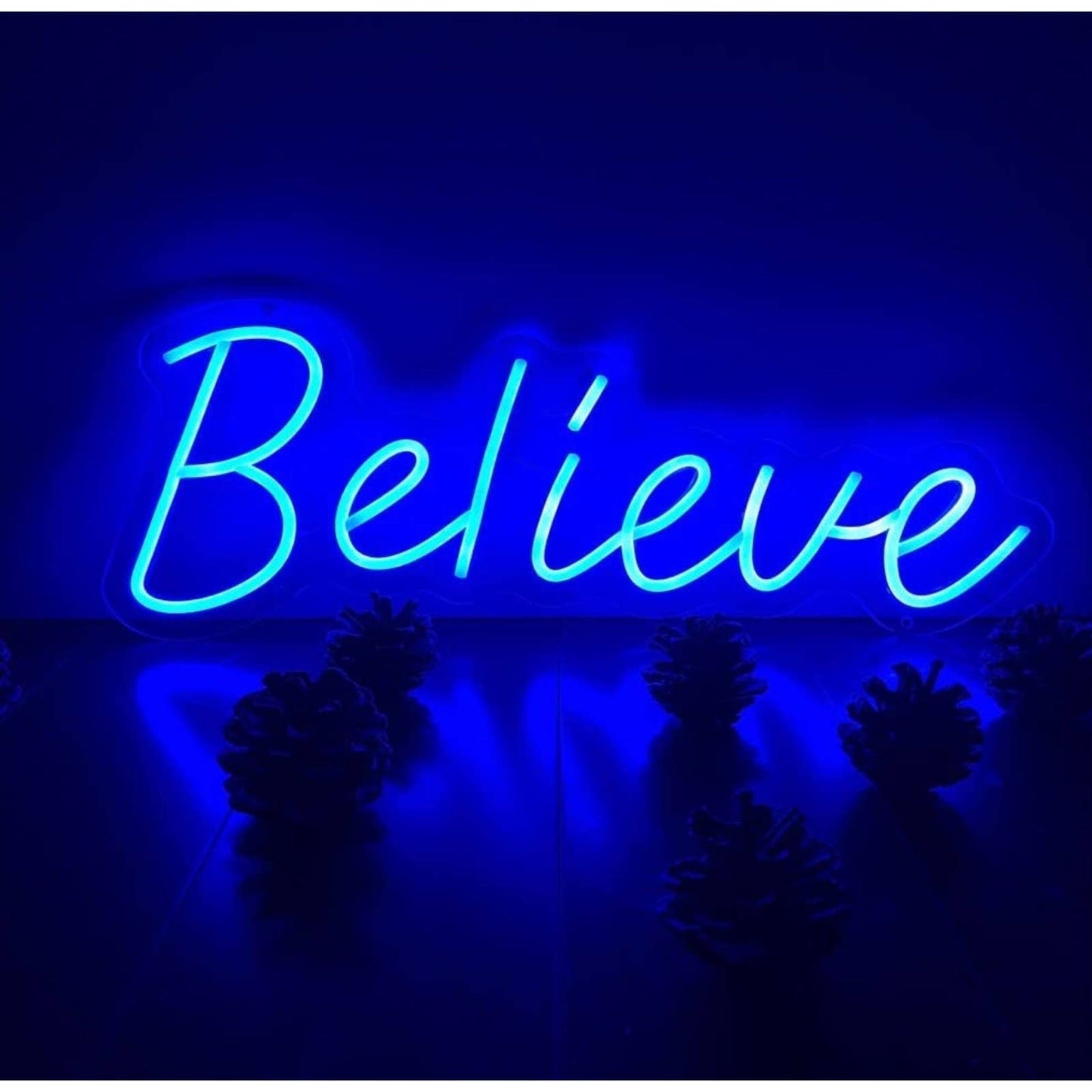 Large Bright Blue “Believe” LED Night Light Wall Room Motivation Decoration