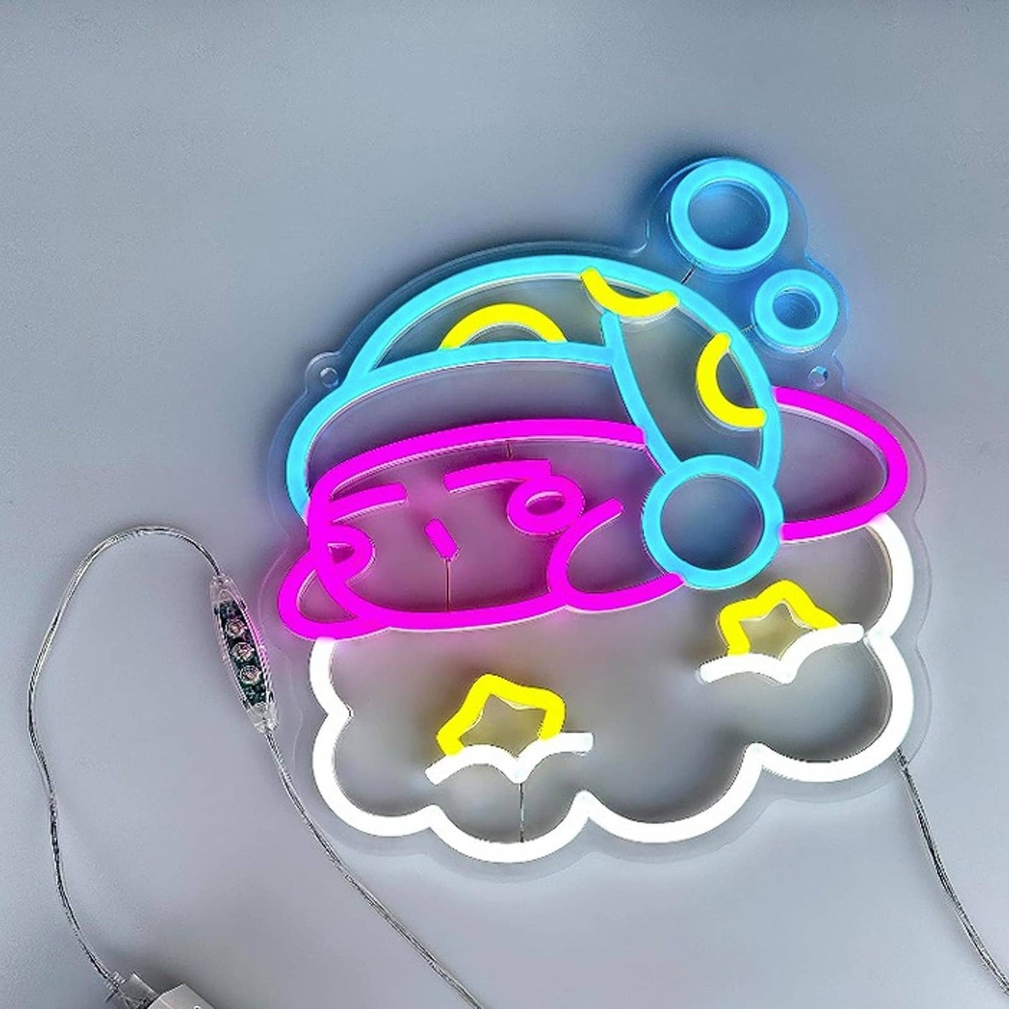 Adorable Vivid Bright Sleeping Baby Kirby on a Cloud w/ Stars LED Night Light