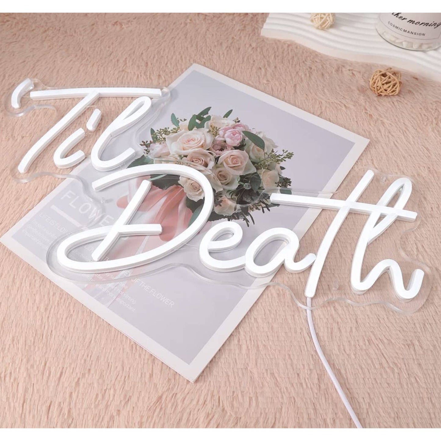 Lovely Bright Cool White “Til’ Death” LED Night Light Marriage Room Wall Decorat