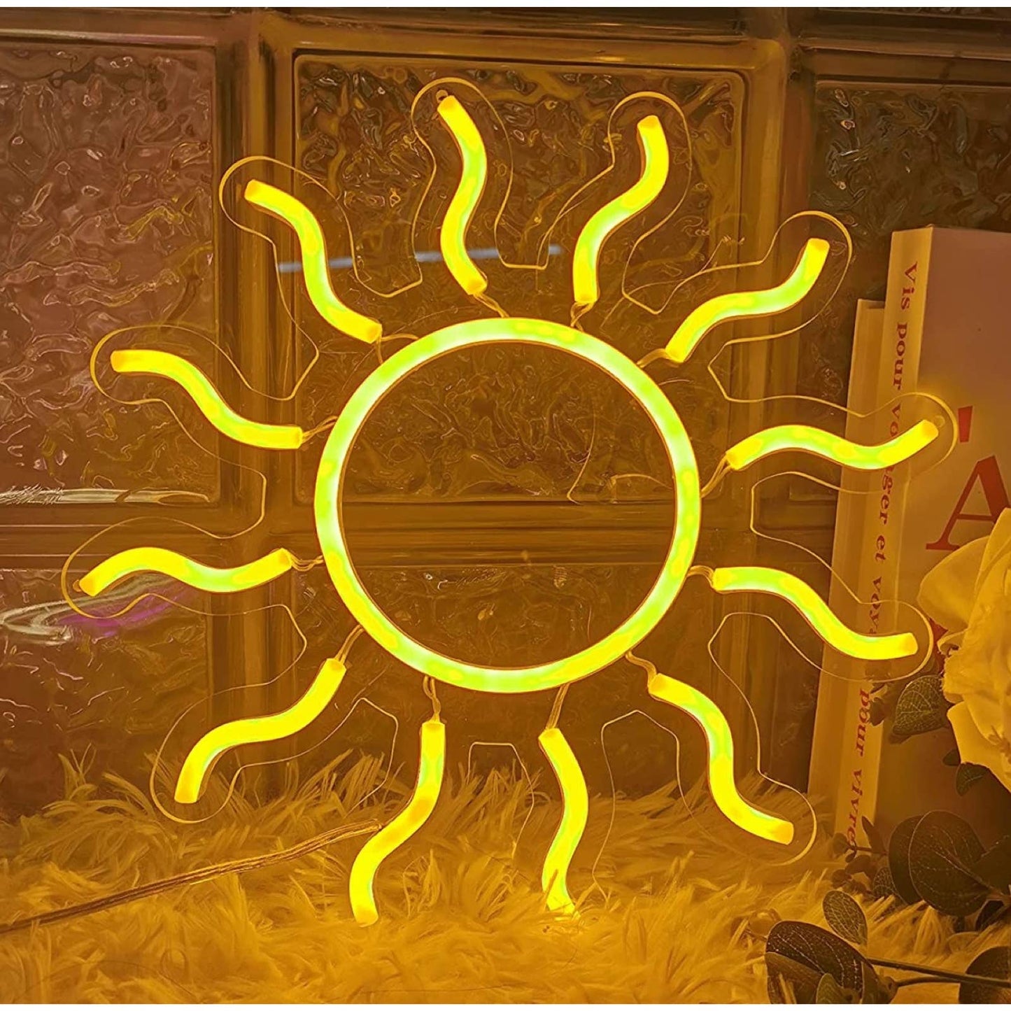 Warm Bright Yellow Sun Rays LED Night Light Room Wall Decoration