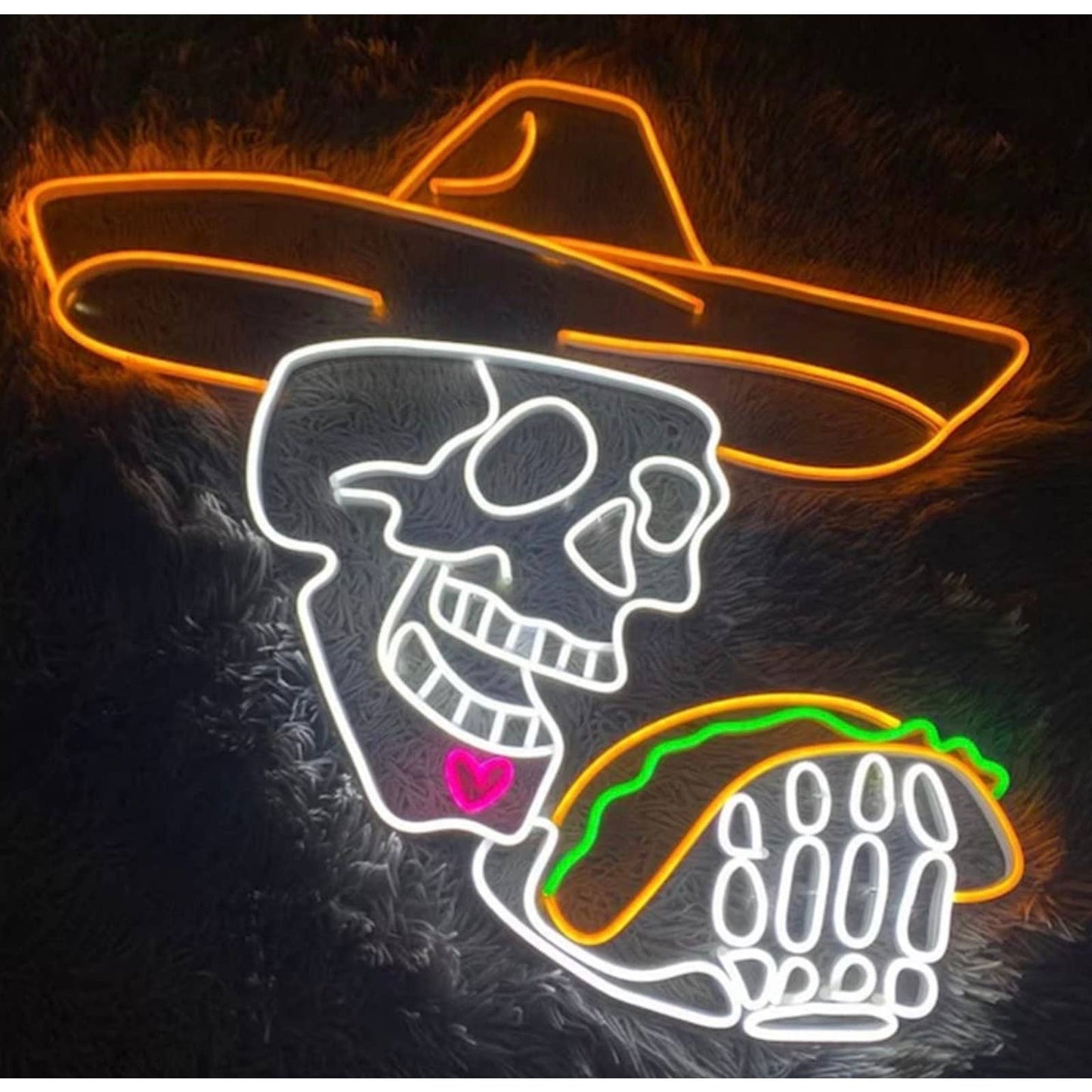 Fun Bright Mexican Skeleton Skull Eating Taco LED Night Light Sign Room Decorati