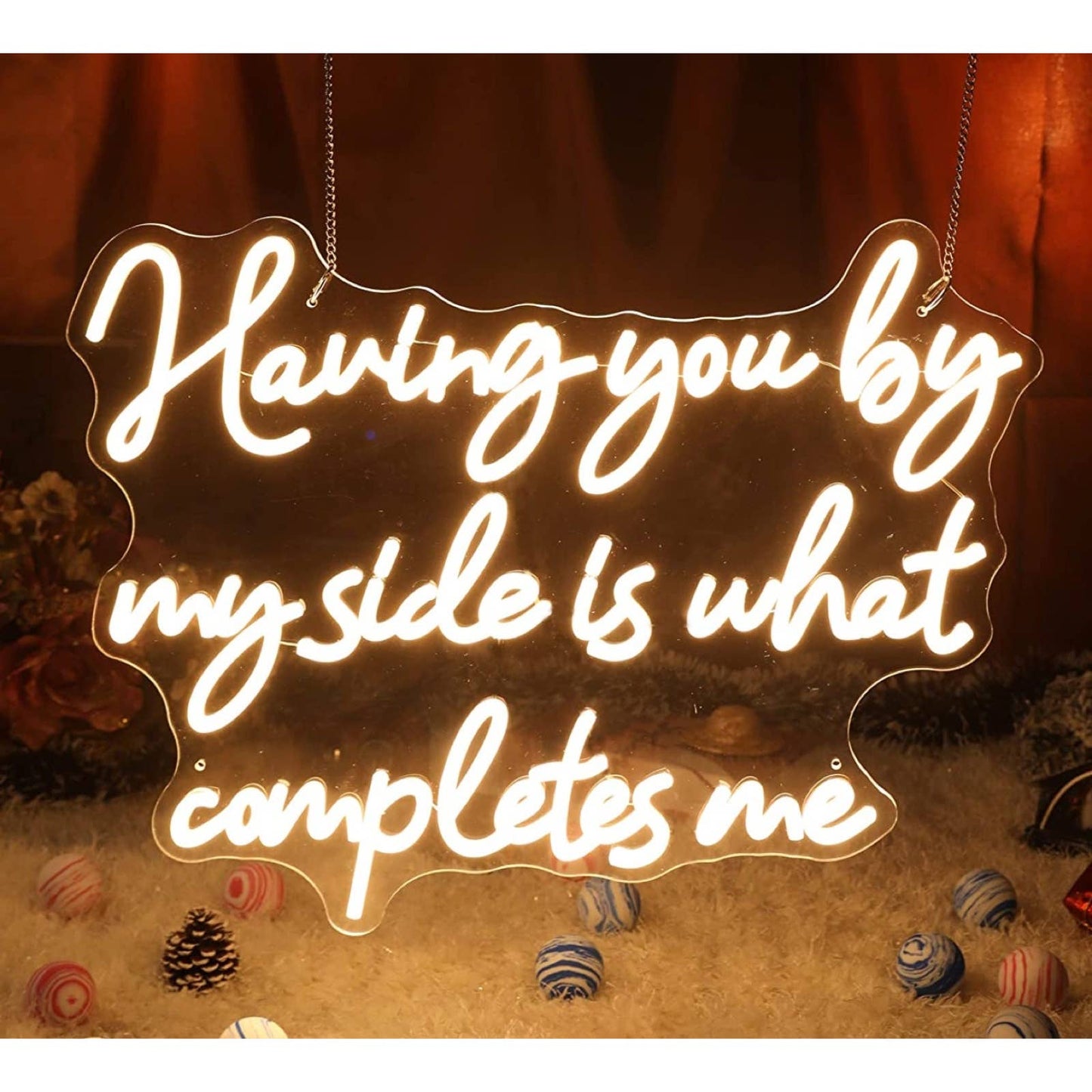 Lovely “Having You By My Side Is What Completes Me” LED Night Light Wall Decor